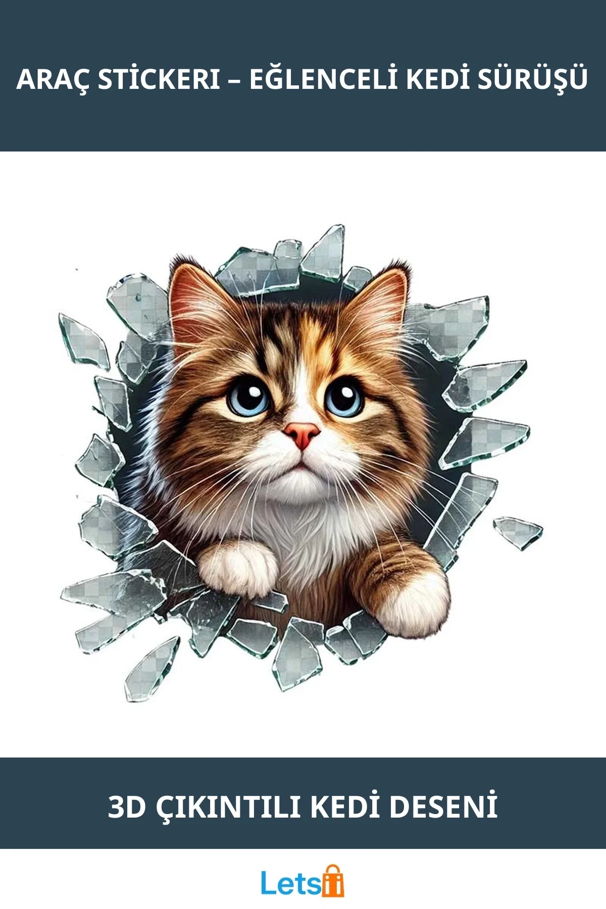 3D Kedi Yüzü Eğlenceli Araç Stickerı 10 cm