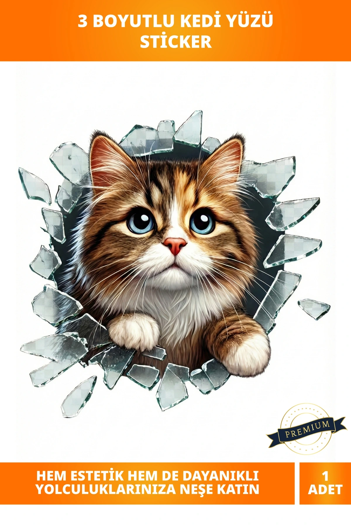 3D Kedi Yüzü Eğlenceli Araç Stickerı 10 cm