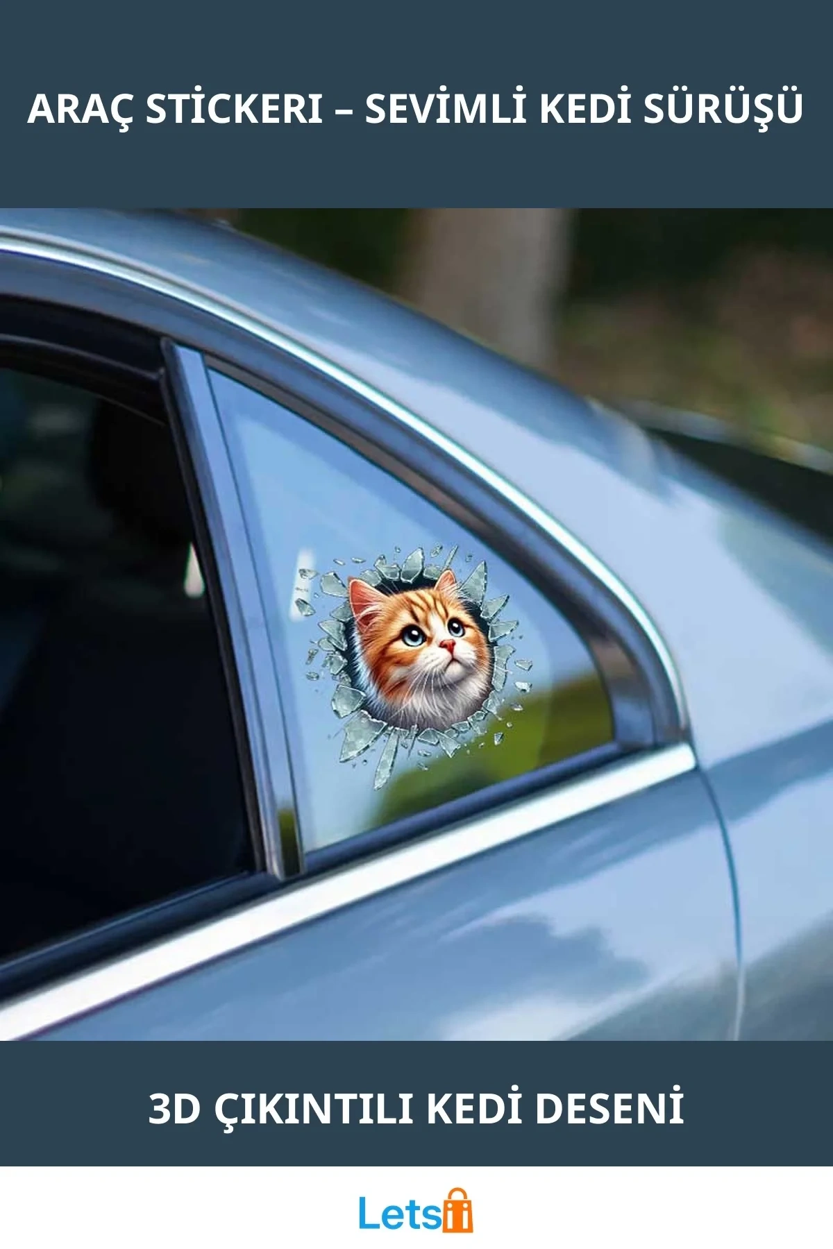 3D Kedi Yüzü Tasarımlı Eğlenceli Araç Stickerı