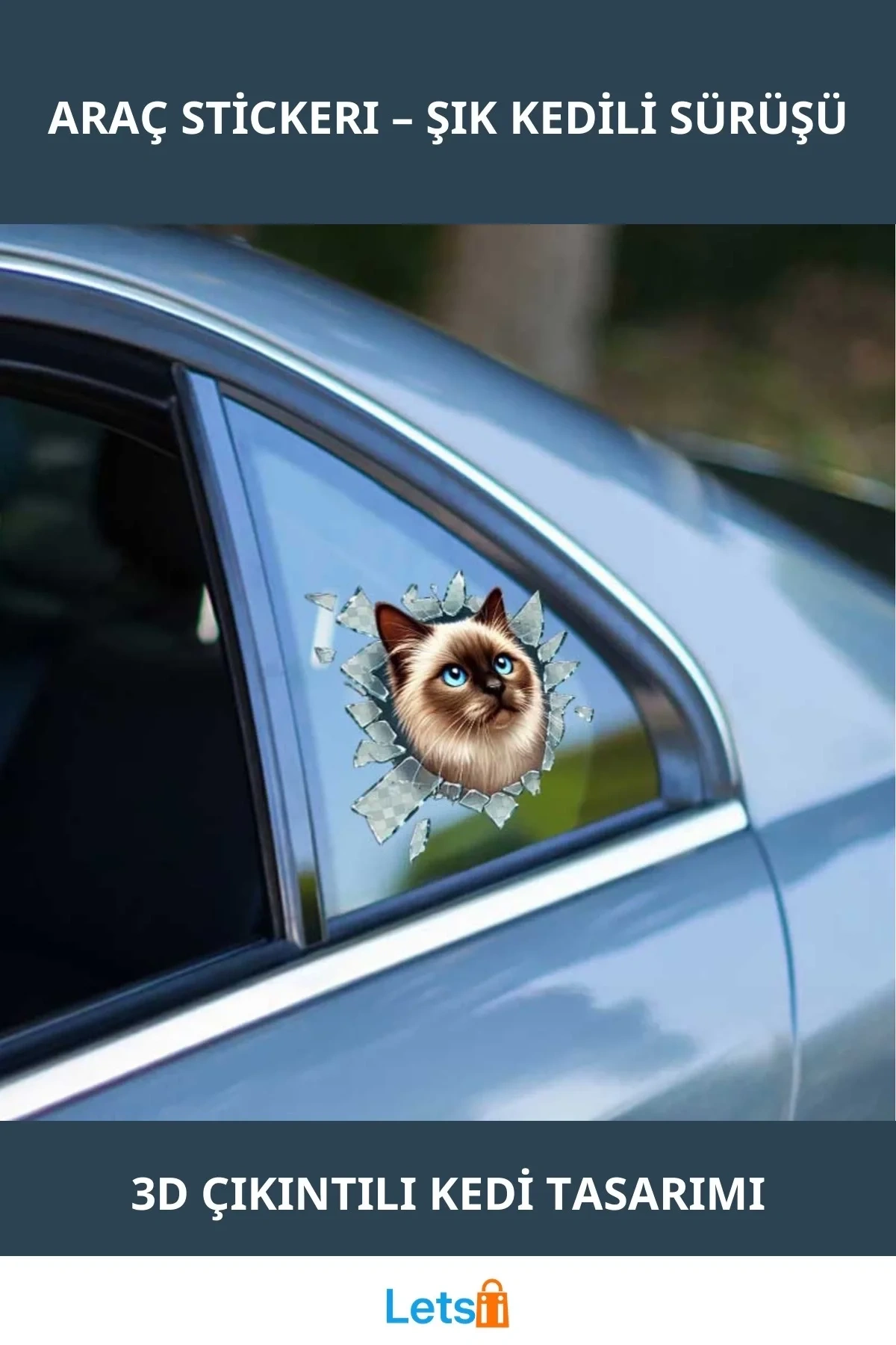 3D Kedi Yüzü Tasarımlı Eğlenceli Araç Stickerı
