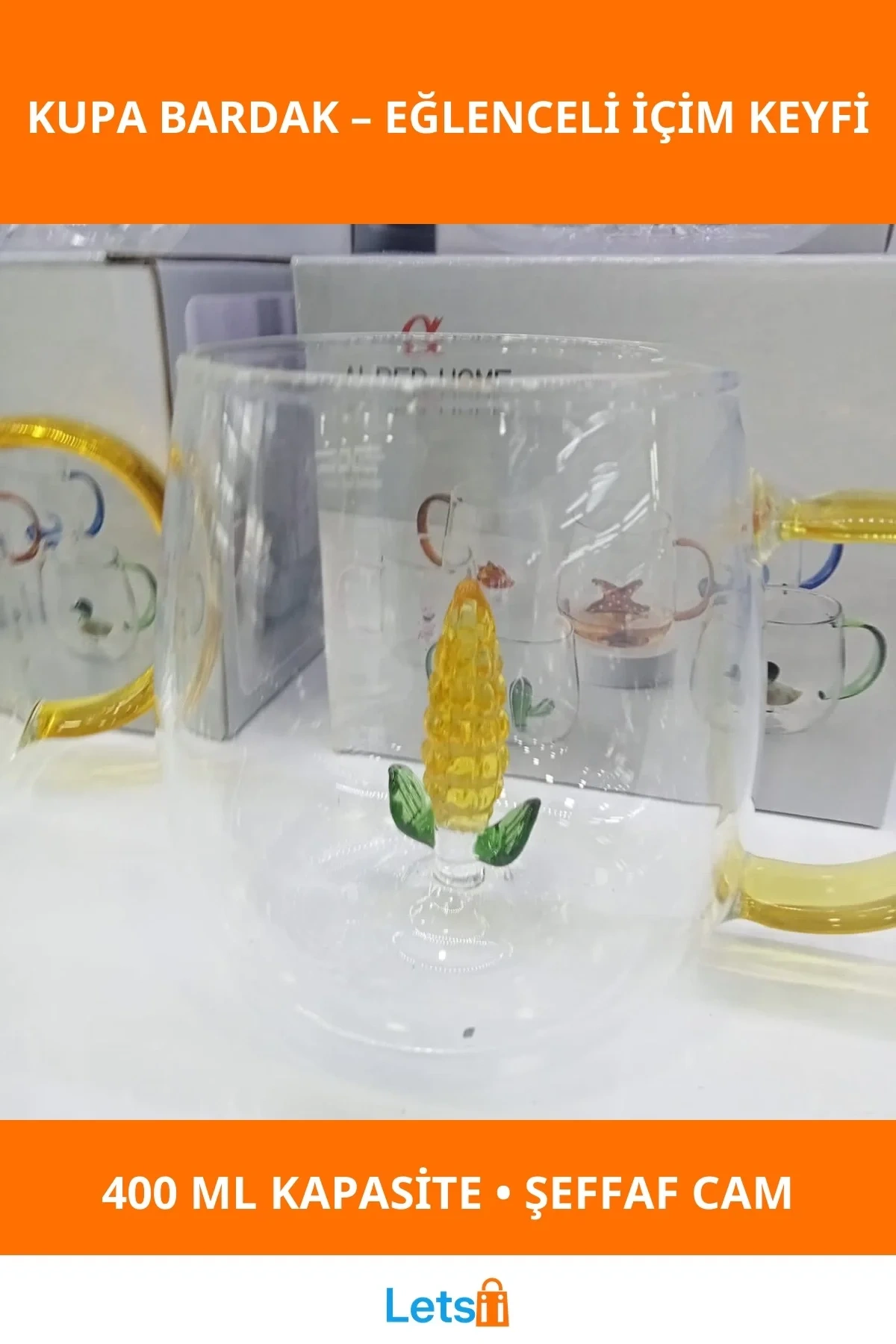 3D Mısır Figürlü Cam Kupa Bardak 400 ml