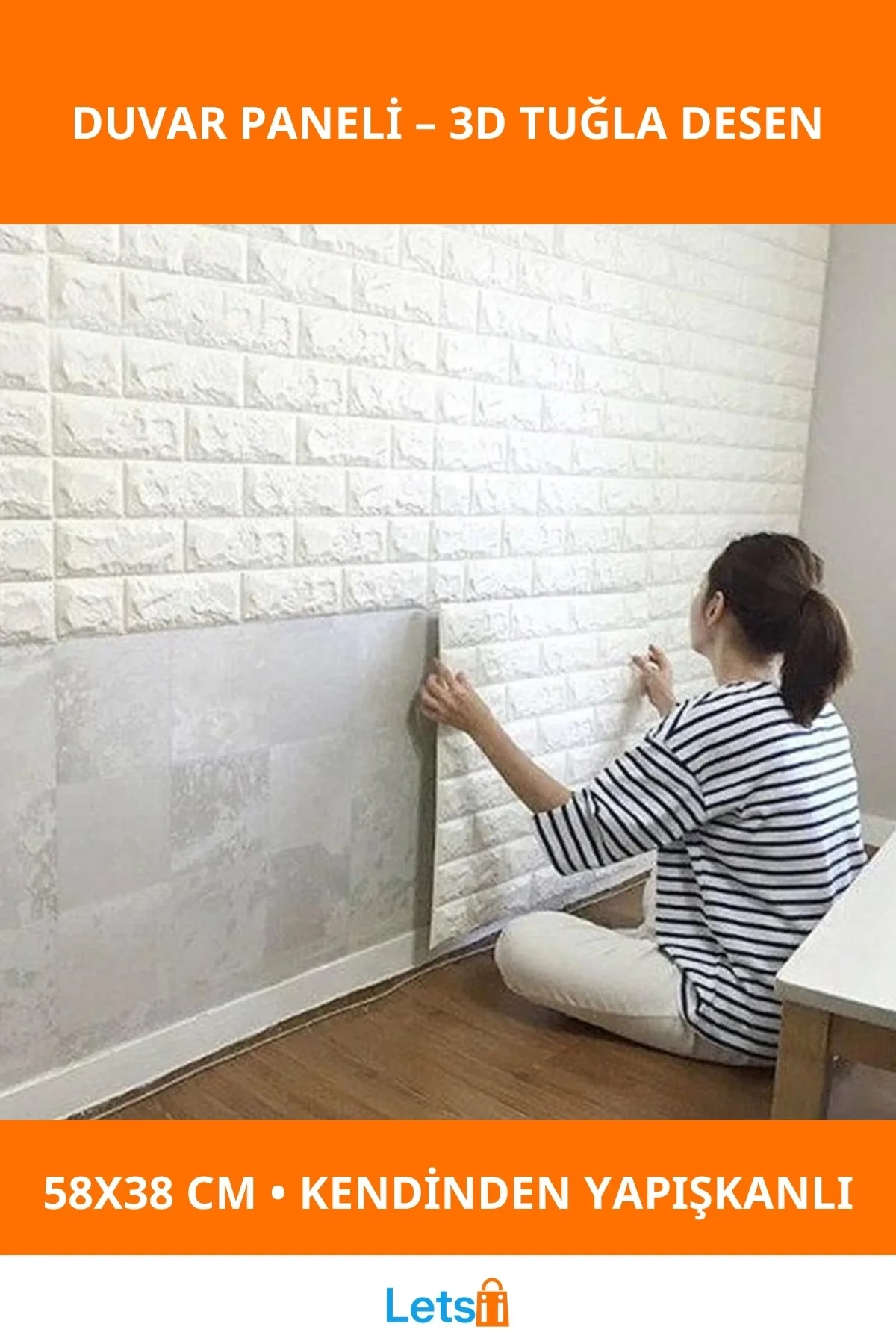 3D Tuğla Desenli Kendinden Yapışkanlı Duvar Paneli 58x38 cm