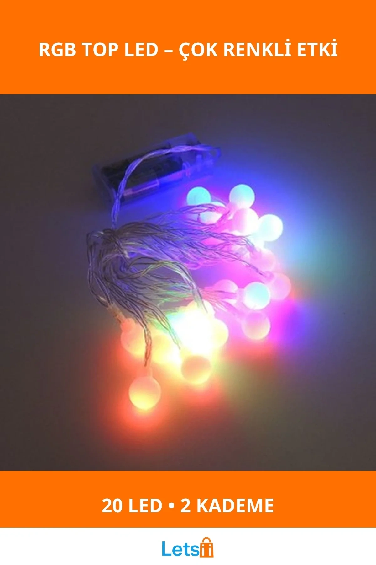 3m 20 LED Beyaz Top RGB Renk Değiştiren Pilli Aydınlatma