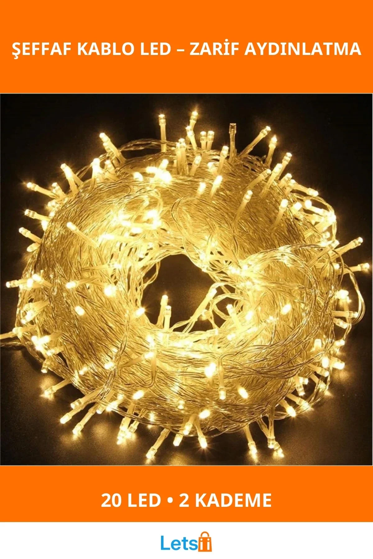 3m 20 LED Gün Işığı 2 Kademeli Şeffaf Kablo