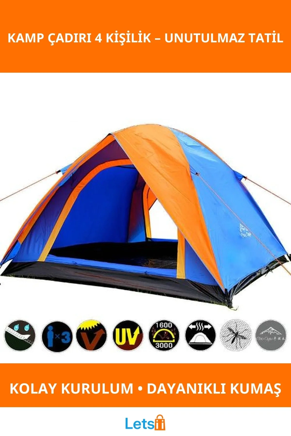 4 Kişilik Kolay Kurulum Su Geçirmez Kamp Çadırı