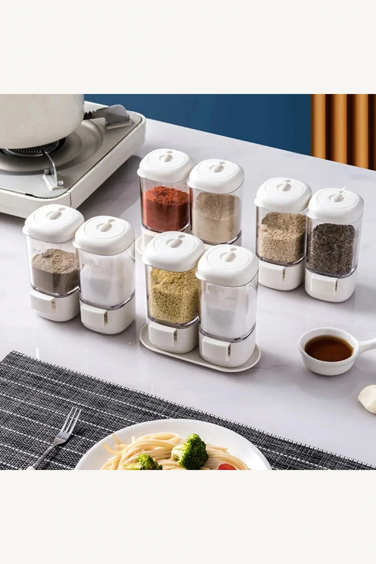 4lü Basmalı Mekanizmalı Kontrollü Akış Şeffaf 380gr Baharatlık Tuzluk Takımı
