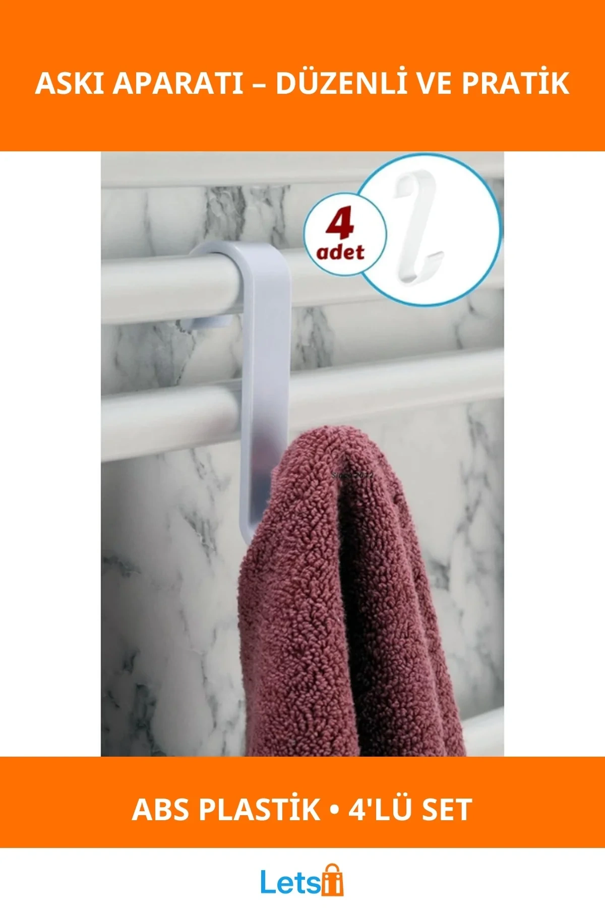 4lü Beyaz Kanca Askı Aparatı Seti Dayanıklı ABS Plastik