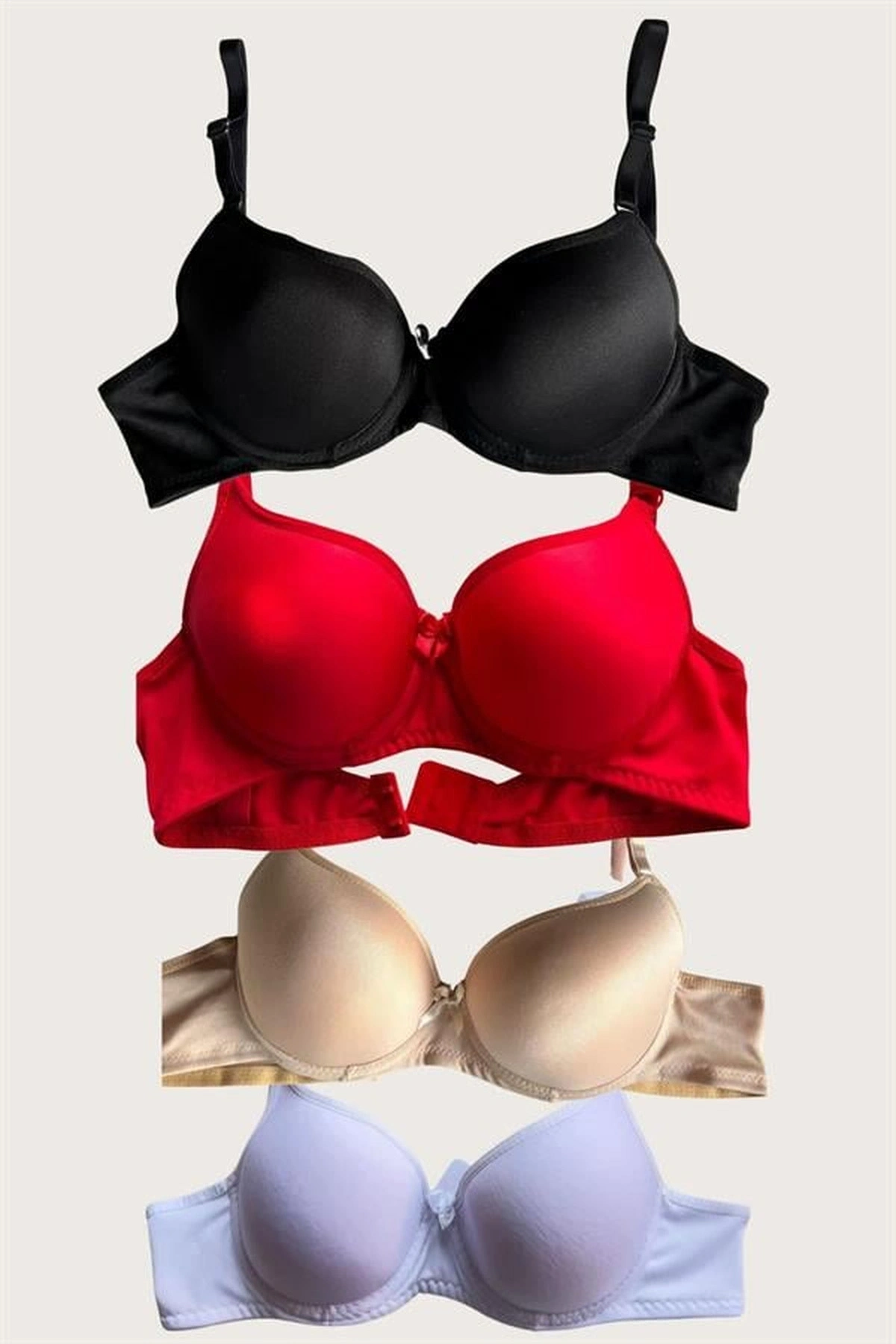 4Lü Dolgulu Push-Up Balenli Günlük Destekli Sütyen Seti Standart Renk