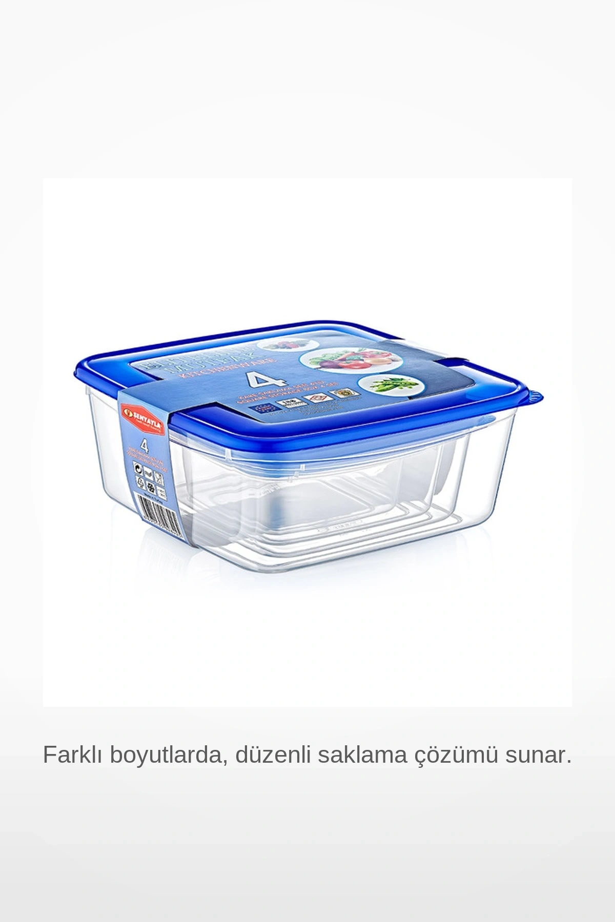 4lü Kare Şeffaf Sızdırmaz Mavi Kapaklı BPA Free Buzdolabı Saklama Kabı