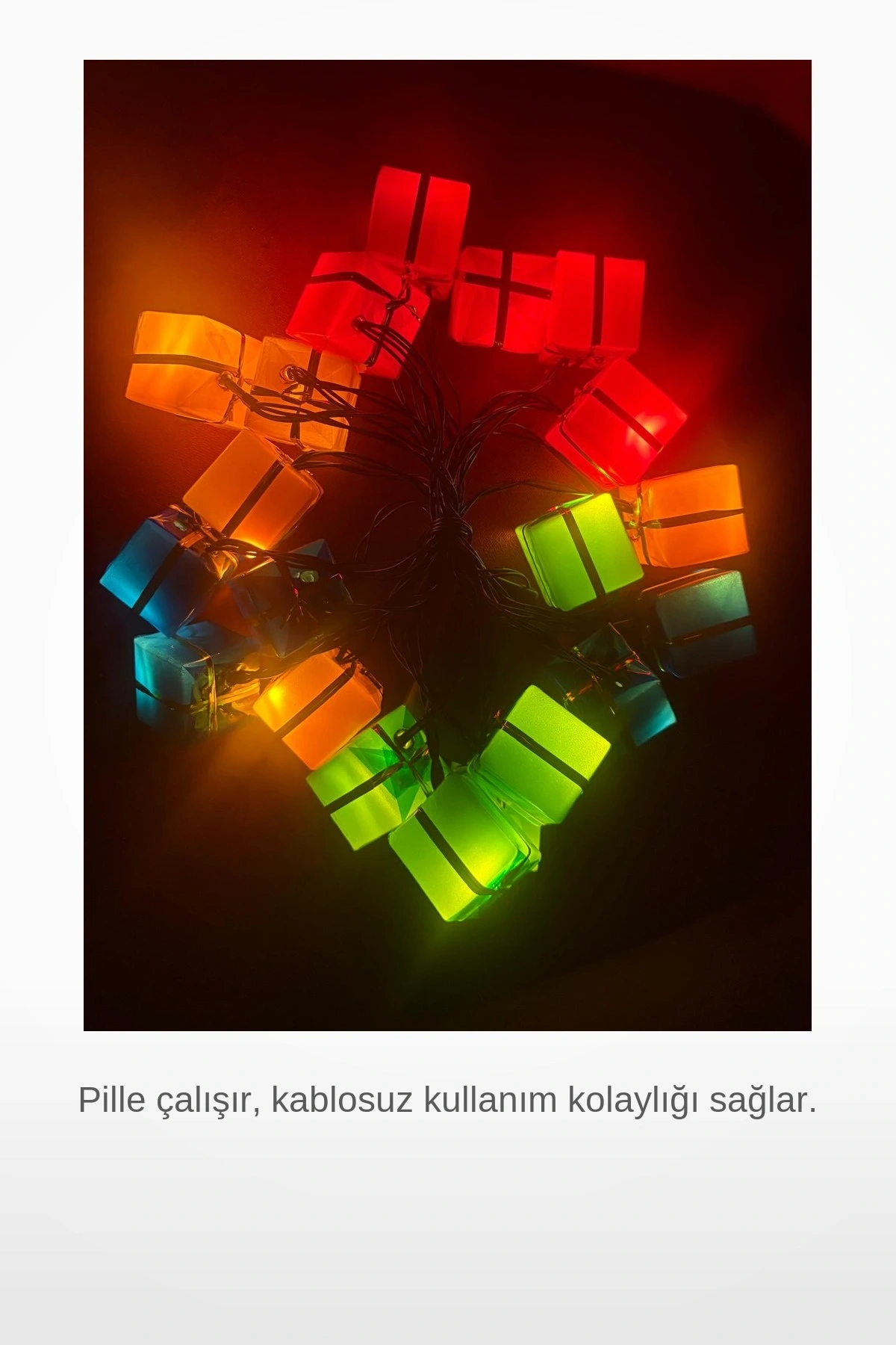 4 Metre 20 LED Pilli Hediye Kutusu Şekilli 2 Kademeli Yılbaşı Parti Dekor Led