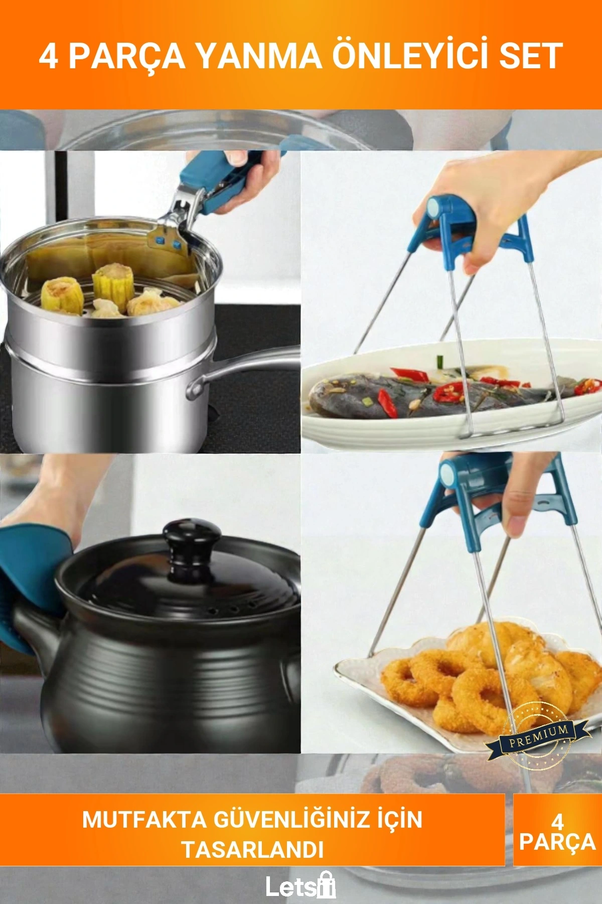 4 Parça Yanma Önleyici Isıya Dayanıklı Silikon Paslanmaz Çelik Mutfak Koruma Seti