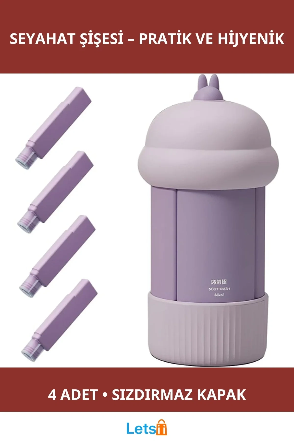 4ü 1 Arada Seyahat Şişesi Seti Pratik Sıkıştırılabilir