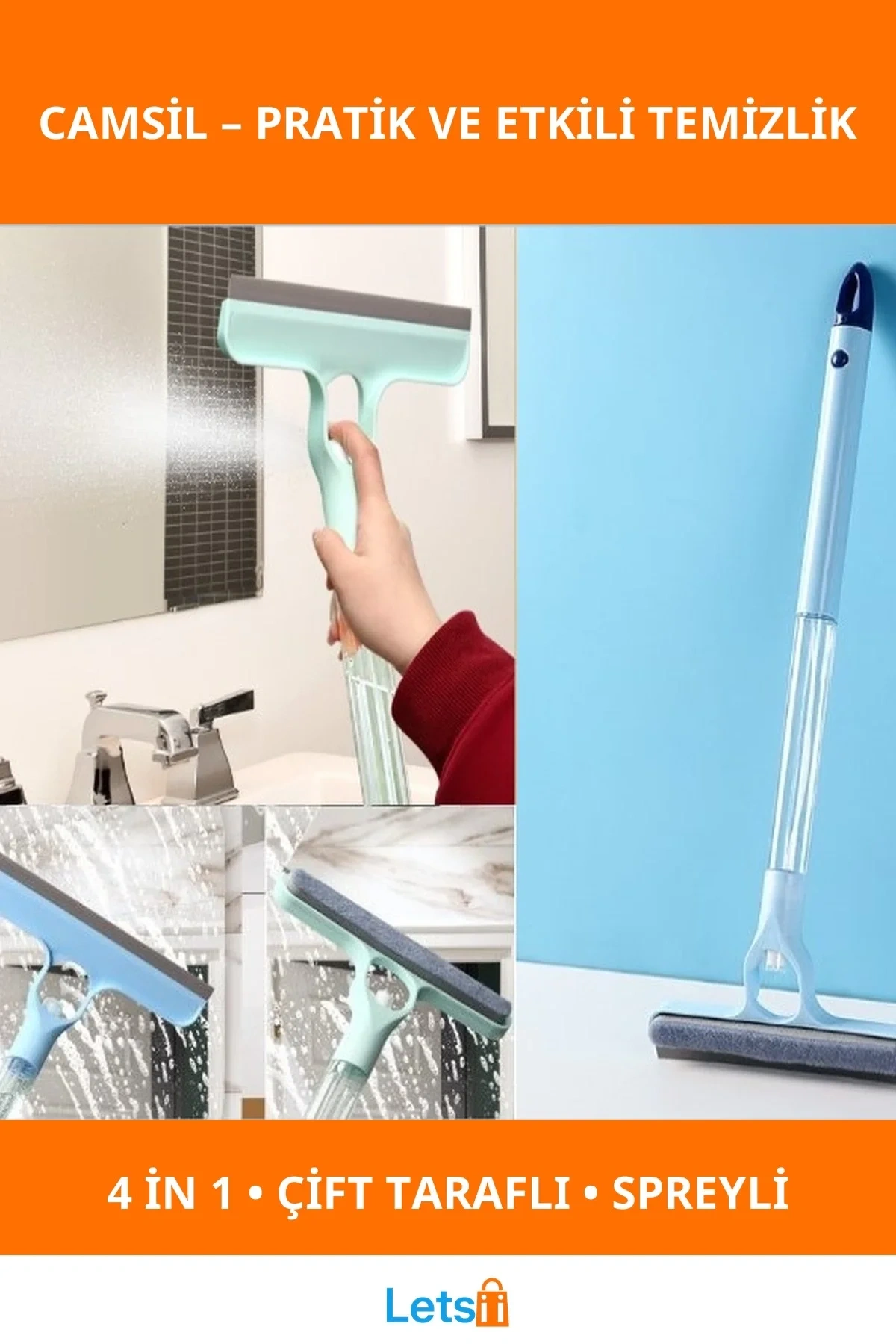 4ü 1 Arada Spreyli Çek Çekli Camsil ve Fırça Aparatı