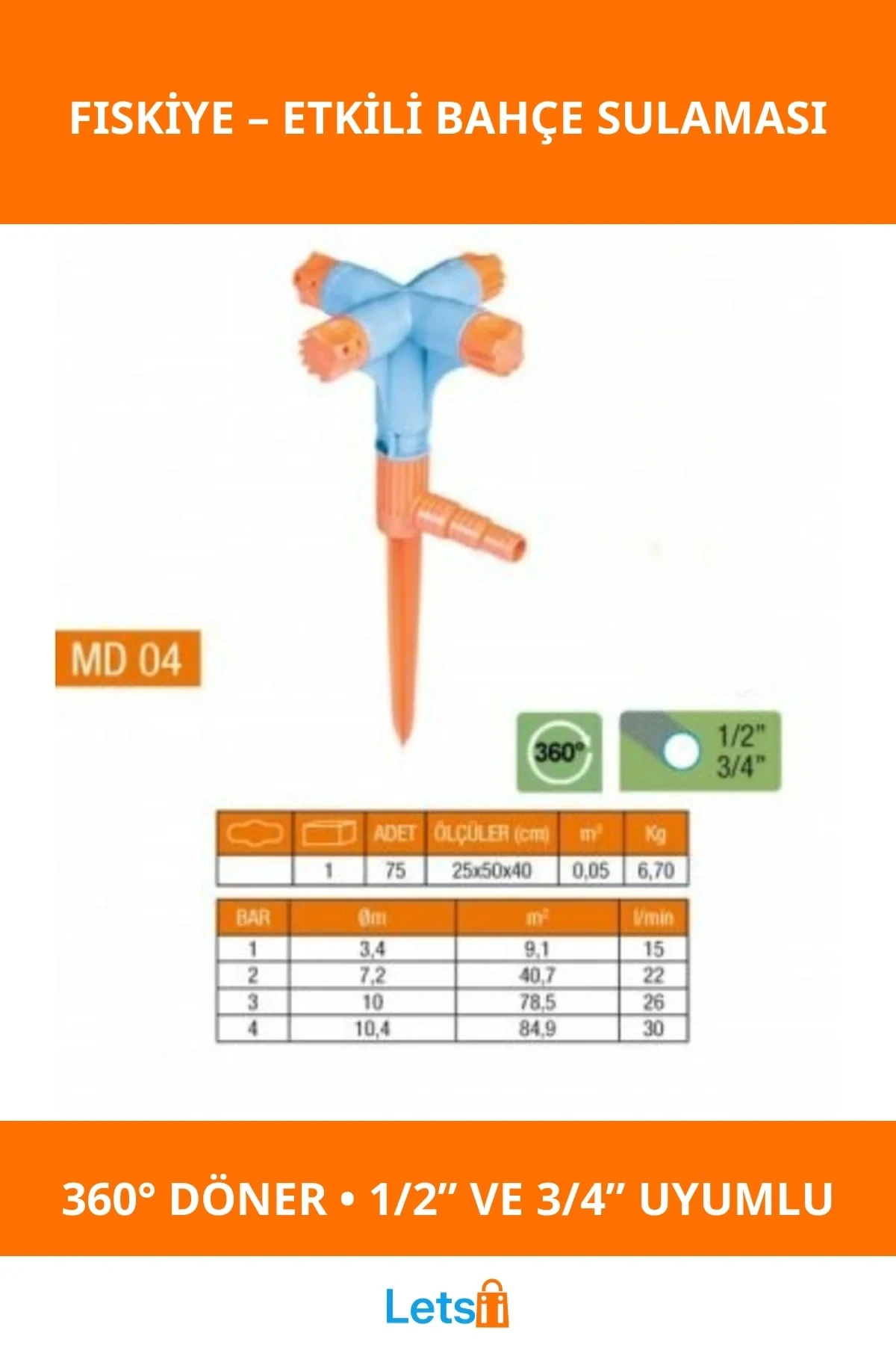 4 Yönlü Normal Sprink Fıskiye Kısa Meme Bahçe Sulama 360 Derece Döner