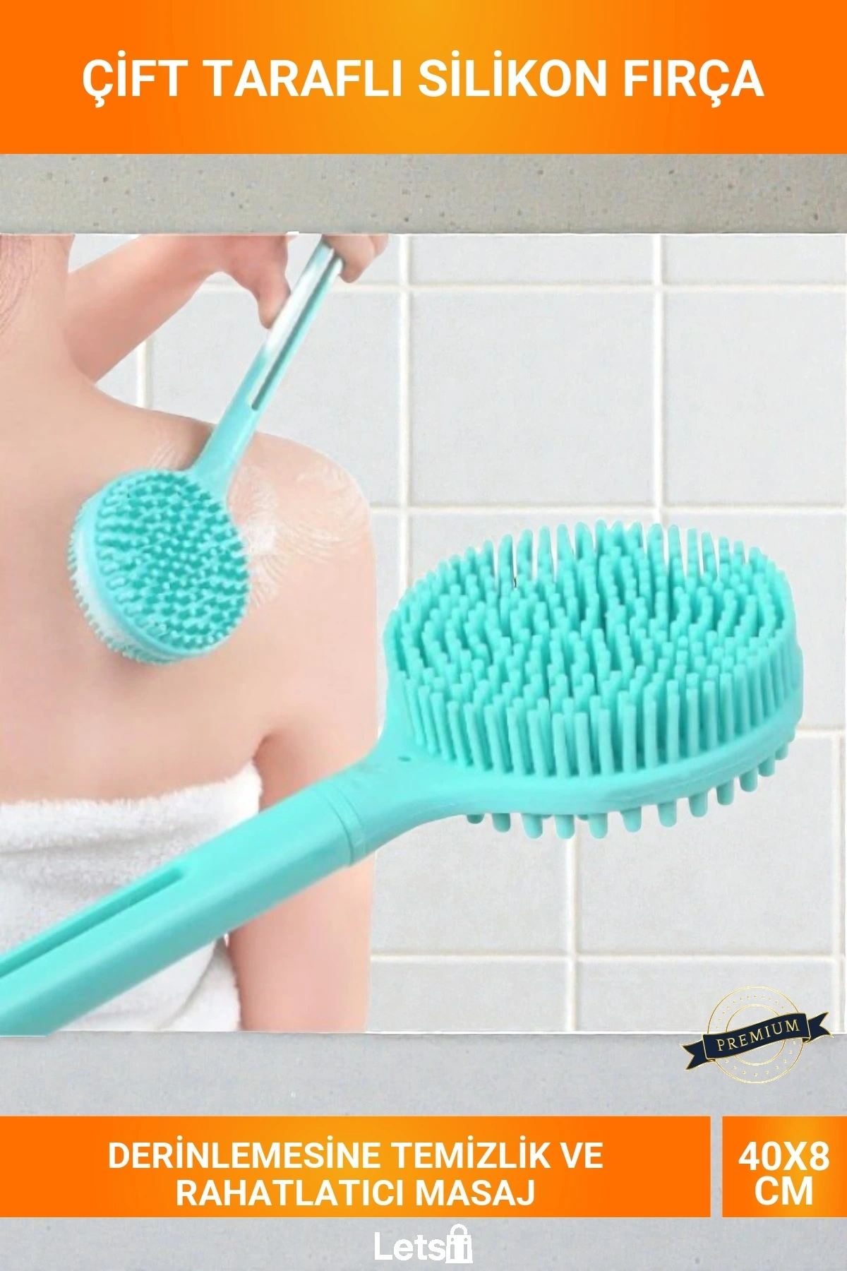 40 cm Çift Taraflı Silikon Uzun Saplı Derin Temizleyici Vücut Banyo Fırçası