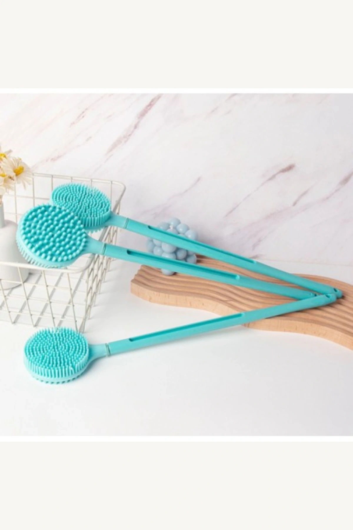 40 cm Çift Taraflı Silikon Uzun Saplı Derin Temizleyici Vücut Banyo Fırçası