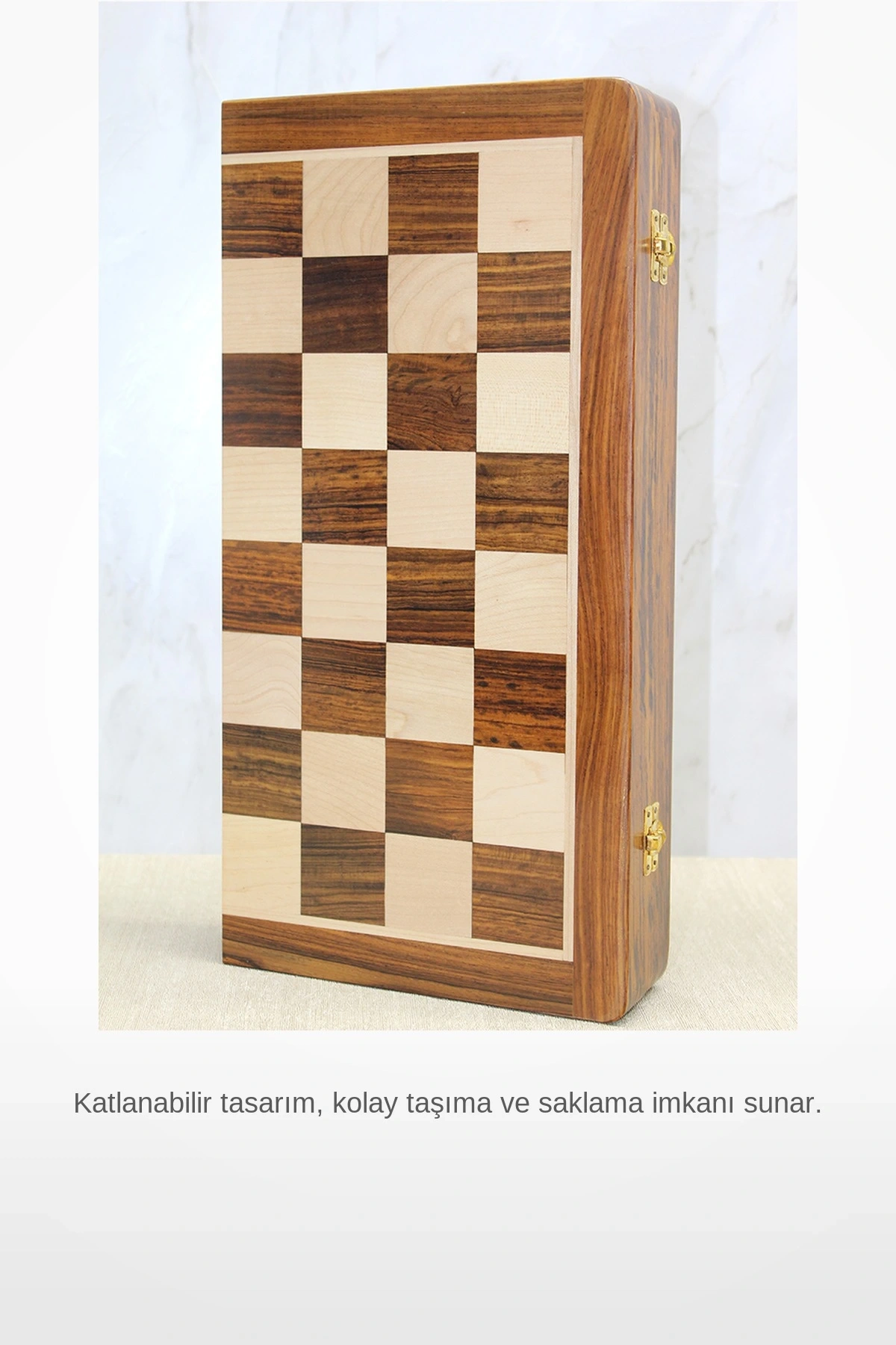 40cm Mıknatıslı Taşlı Ahşap Katlanabilir Satranç Oyunu