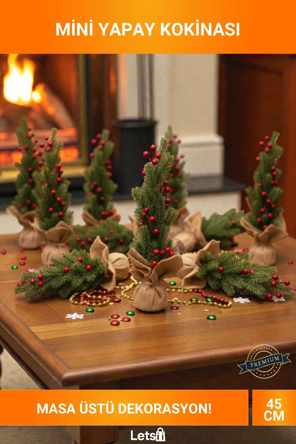 45 Cm Mini Dekoratif Yapay Kokina Saksılı Çam Dalı Yılbaşı Masa Üstü Süsü