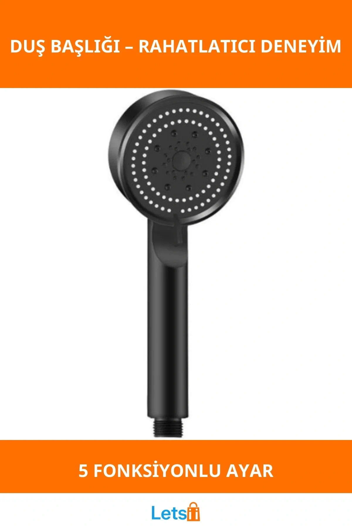 5 Fonksiyonlu Siyah Duş Başlığı Modern ve Şık Tasarım