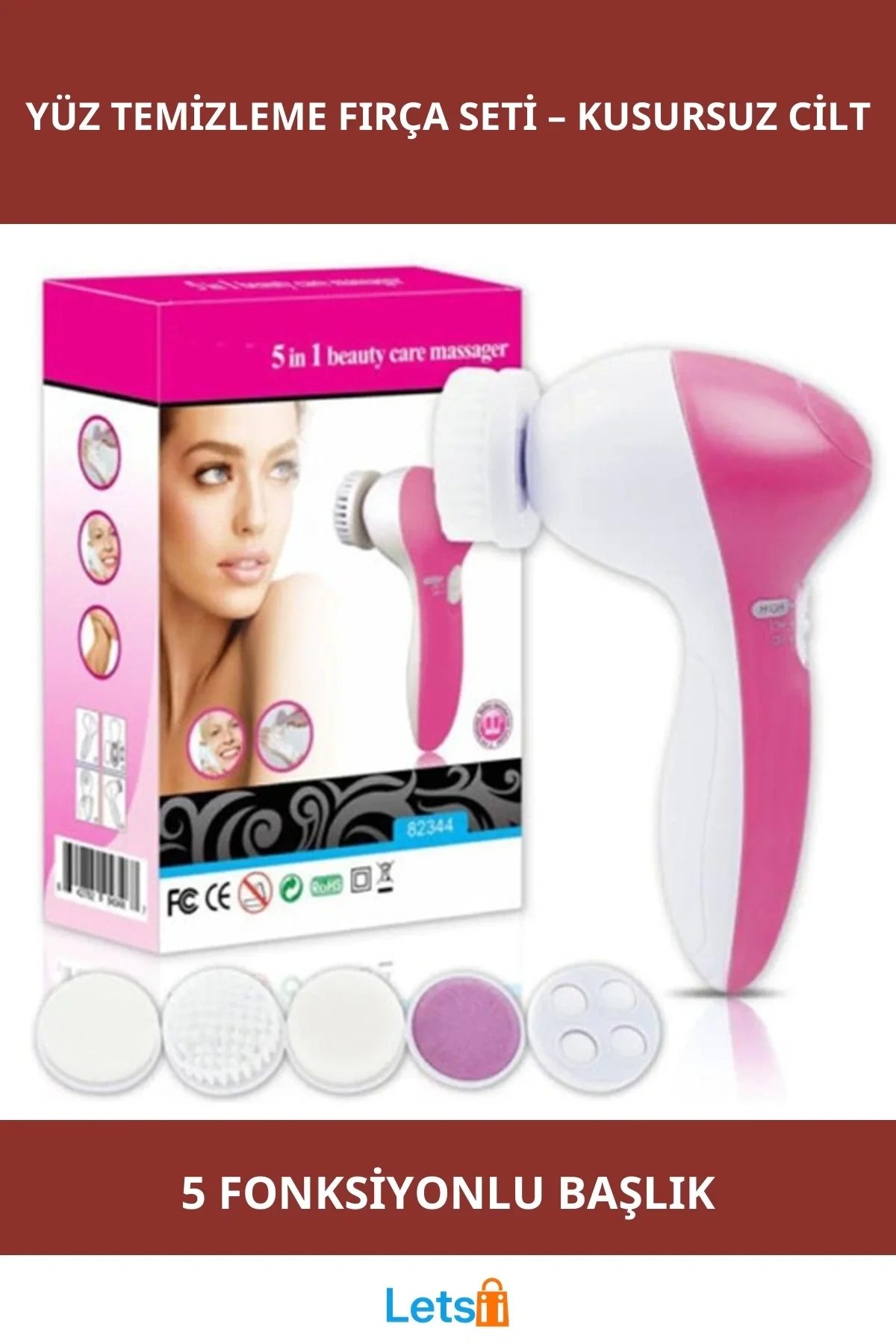 5i 1 Arada Pilli Yüz Temizleme, Masaj ve Peeling Fırçası