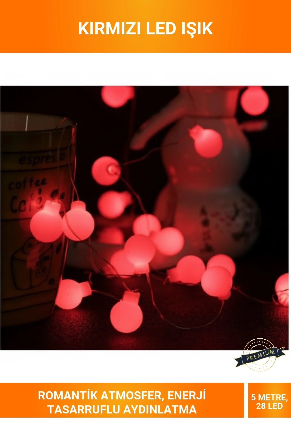 5 Metre 28 LED Kırmızı Romantik Şeffaf Kablolu Fişli Eklemeli Dekor Led