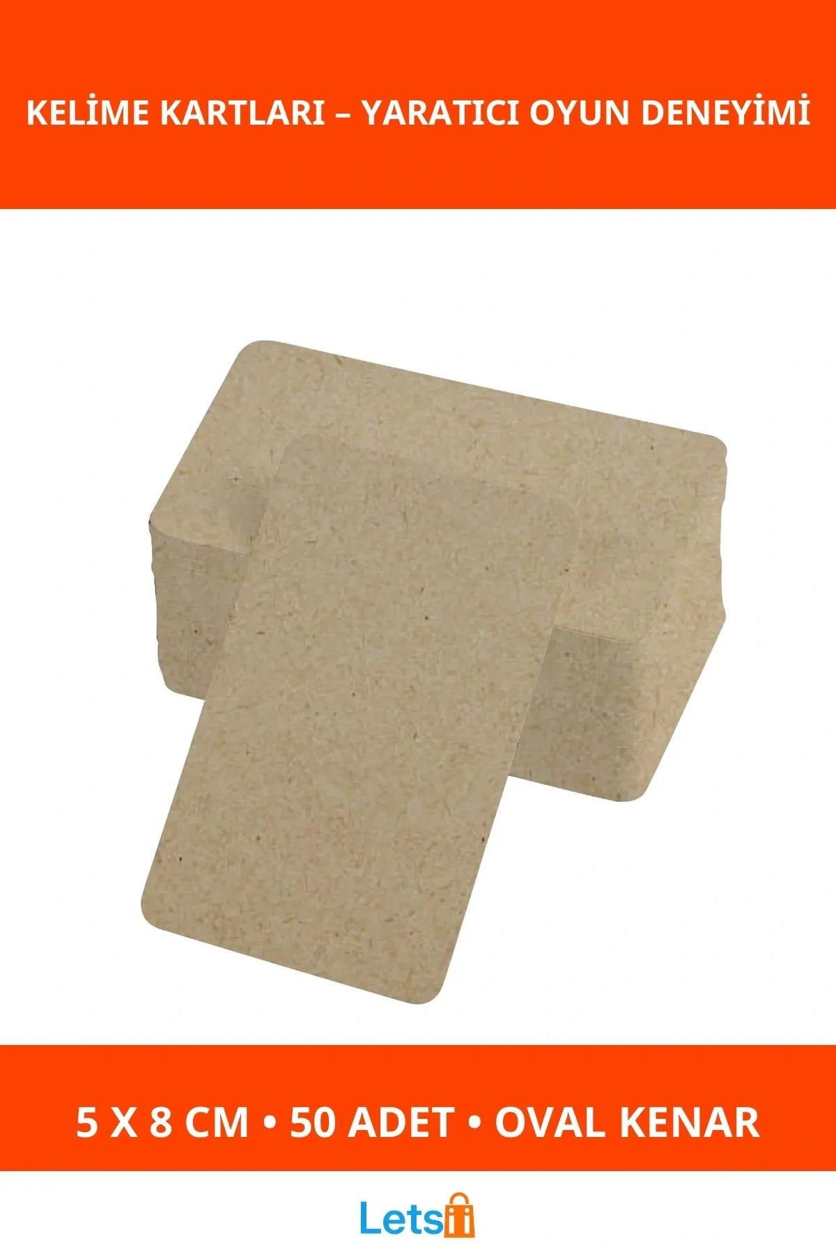 50 Adet Oval Kenarlı Boş Kelime Kartları 5x8 cm Tabu & Not Kartları Kraft