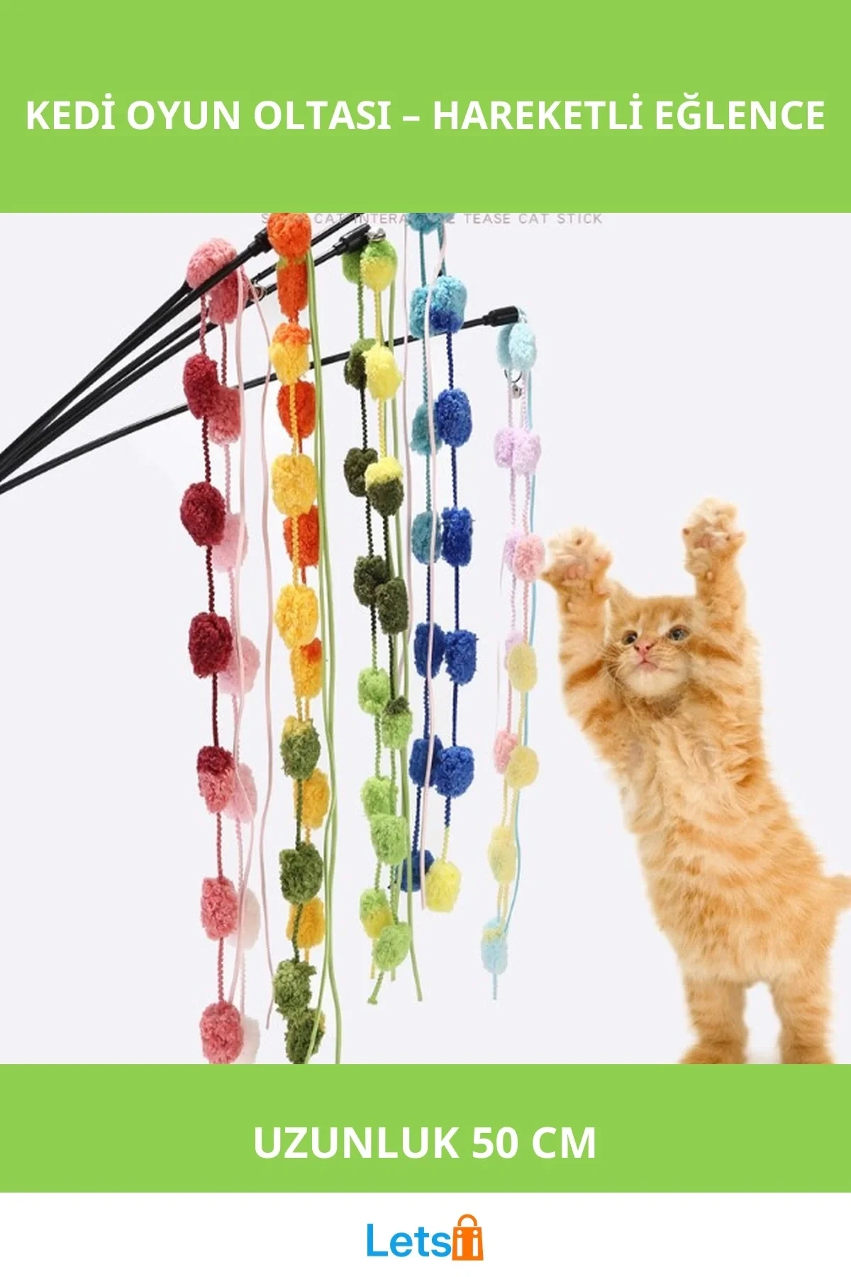 50 cm Çıngıraklı Kedi Oyun Oltası Eğlenceli Kedi Oyuncağı