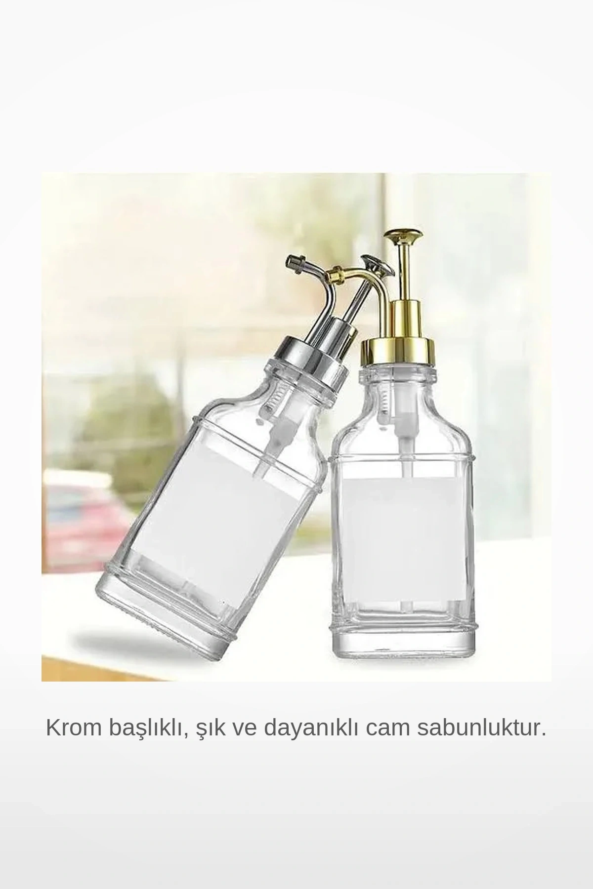 500 ml Dayanıklı Cam Sıvı Sabunluk ve Losyon Dispenseri Krom Renk Başlıklı Banyo ve Mutfak Aksesuarı
