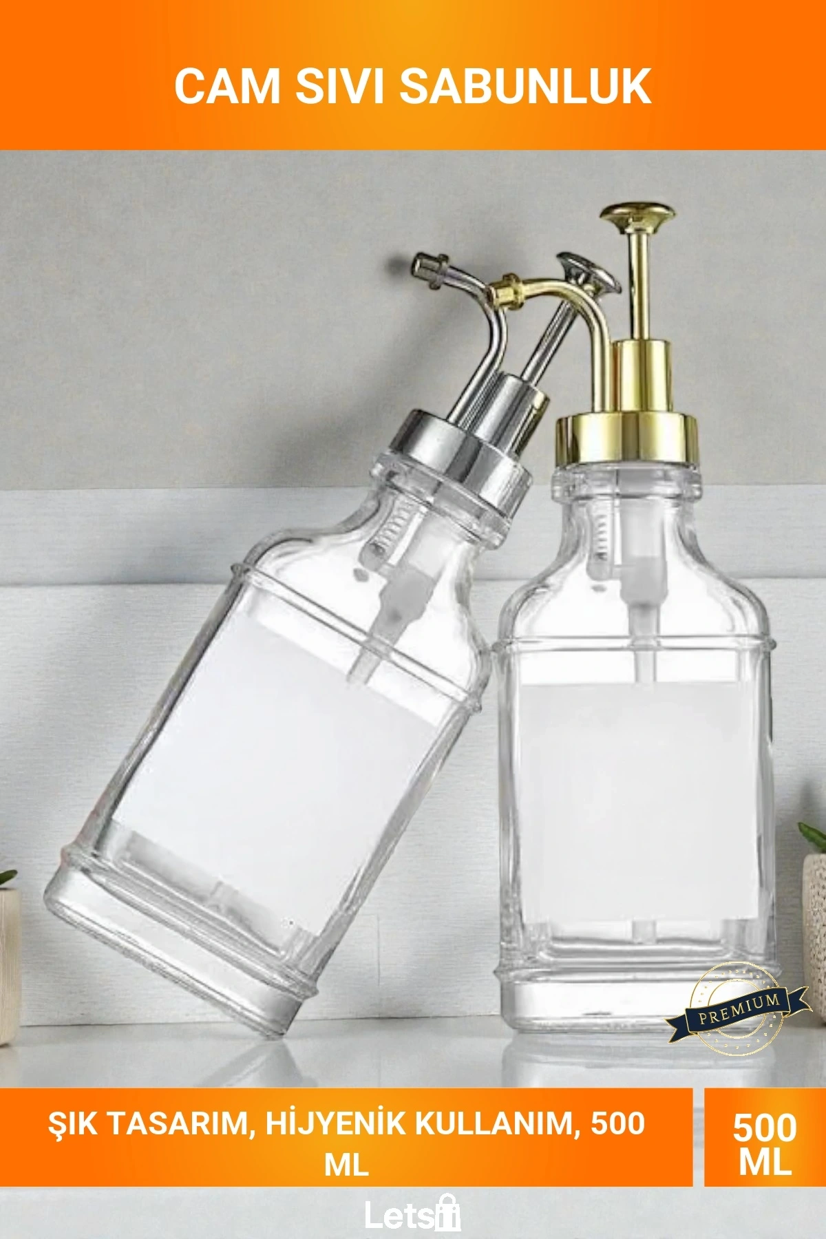 500 ml Dayanıklı Cam Sıvı Sabunluk ve Losyon Dispenseri Krom Renk Başlıklı Banyo ve Mutfak Aksesuarı