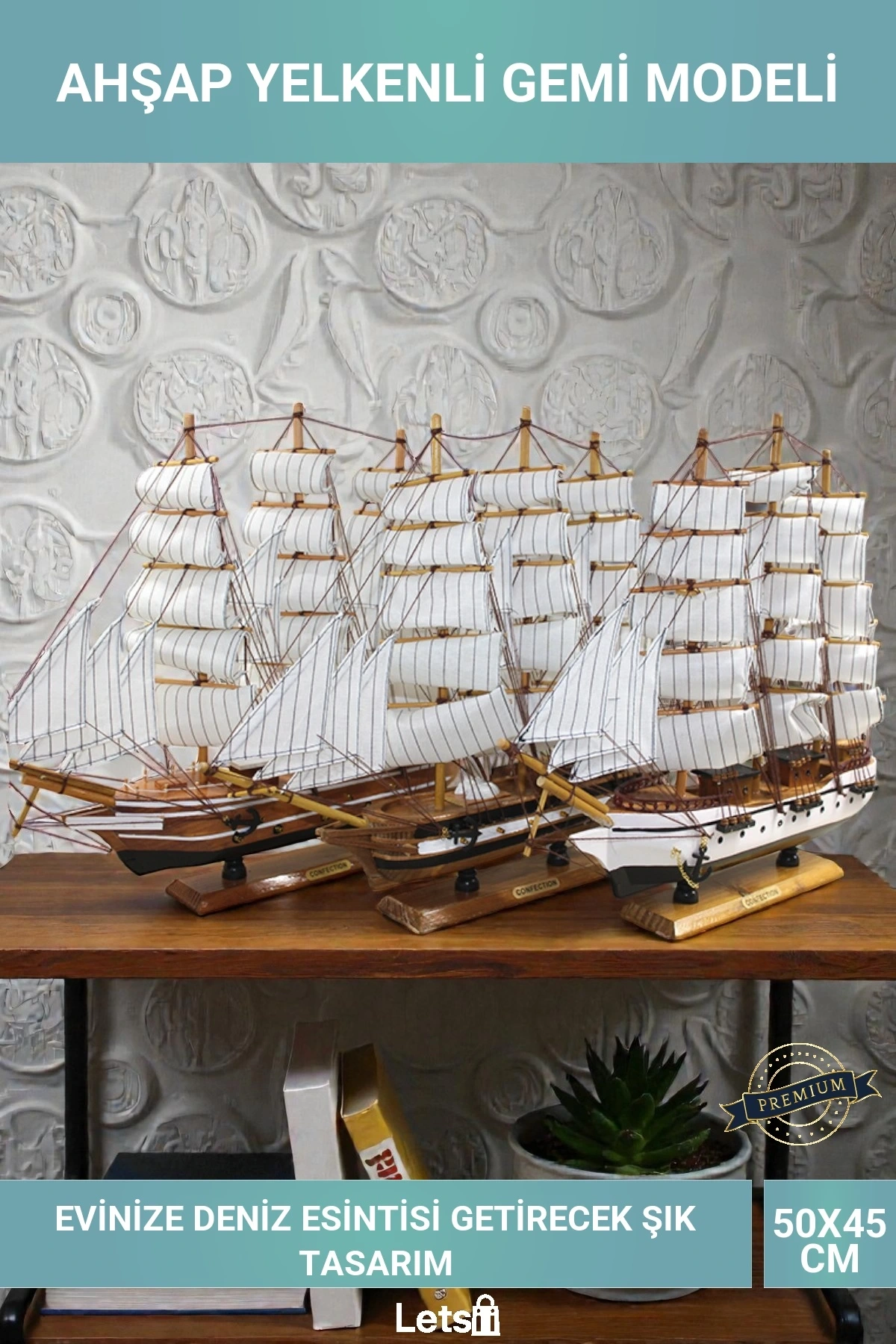 50x45 cm Ahşap Yelkenli Gemi Model Dekoratif Denizci Hediyesi