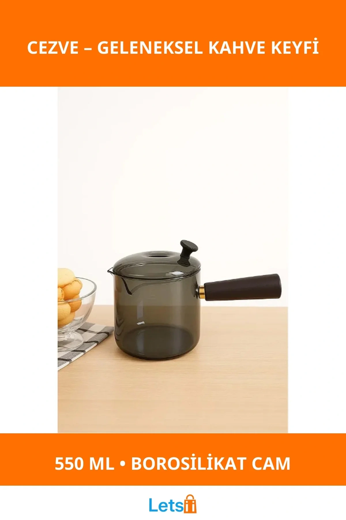 550 ml Isıya Dayanıklı Borosilikat Cam Akasya Cezve