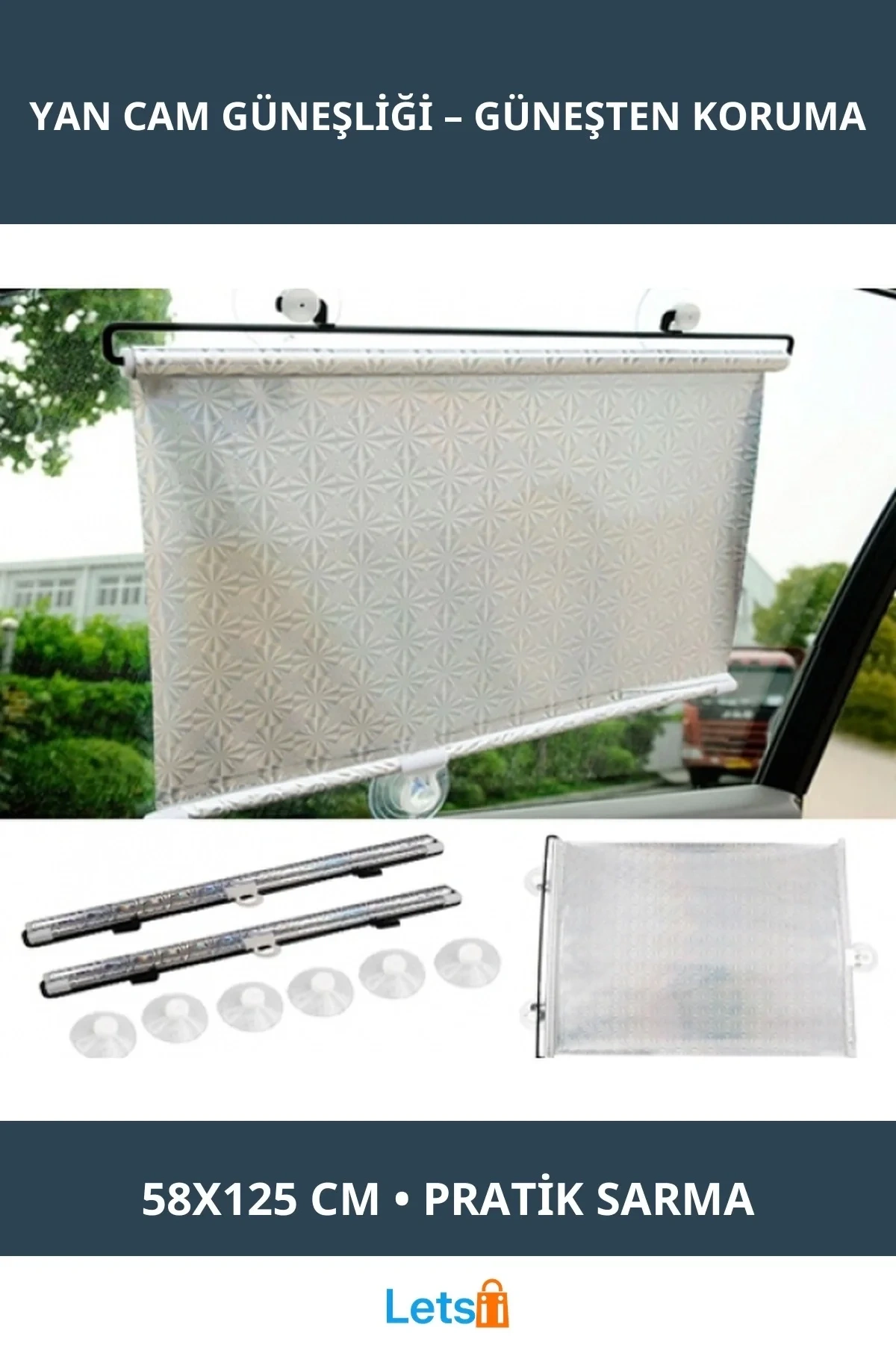 58x125 cm Araç Güneşliği Pratik Yan Cam Koruyucu