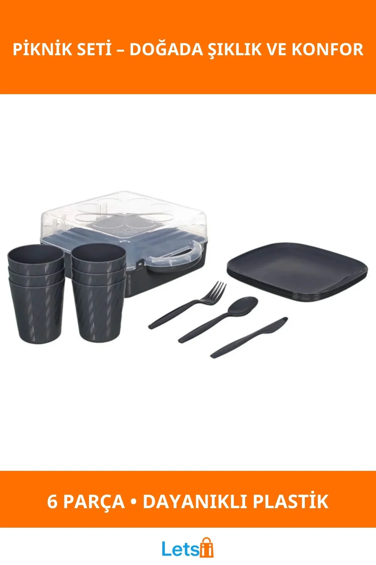 6 Kişilik Şık Piknik Seti Taşınabilir Dayanıklı