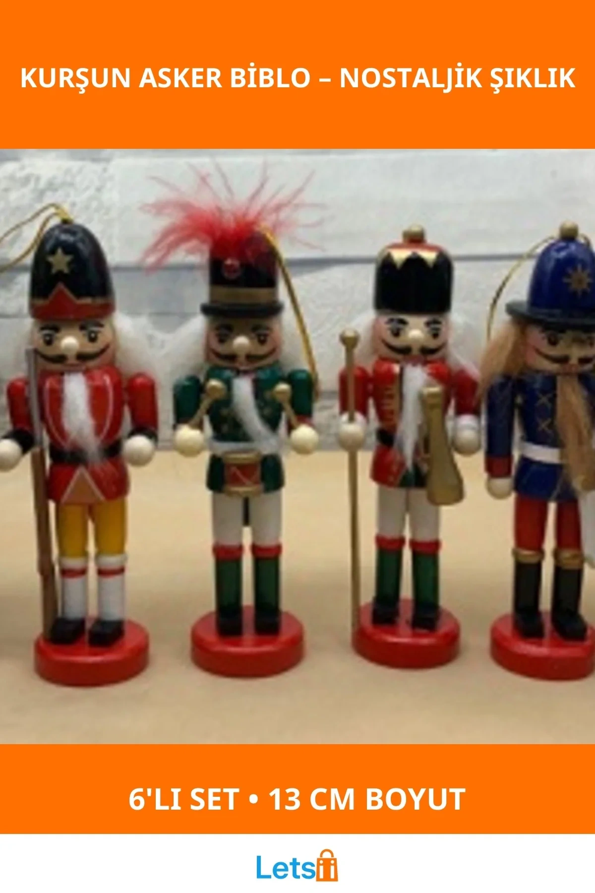 6lı Nostaljik Ahşap Kurşun Asker Dekoratif Biblo 13cm