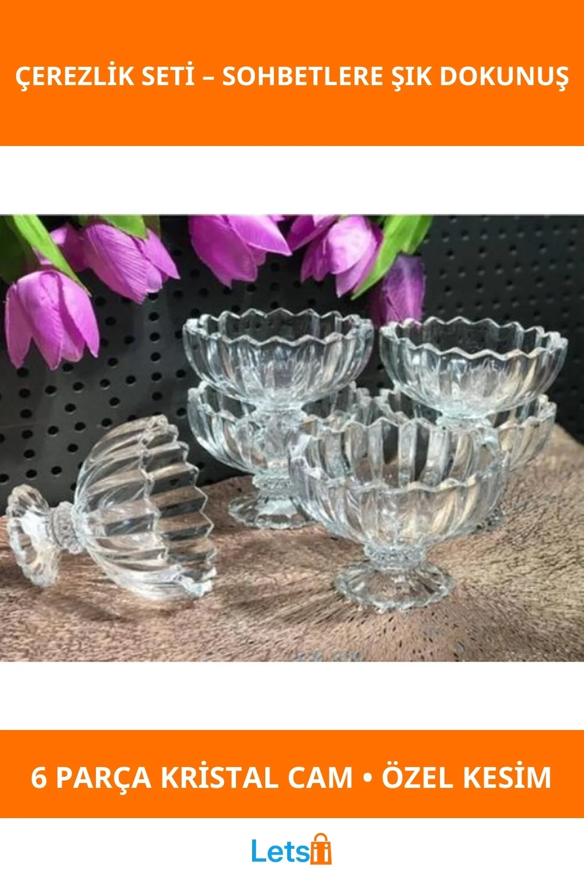 6lı Şık Kristal Cam Çerezlik Seti Zarif Tasarım
