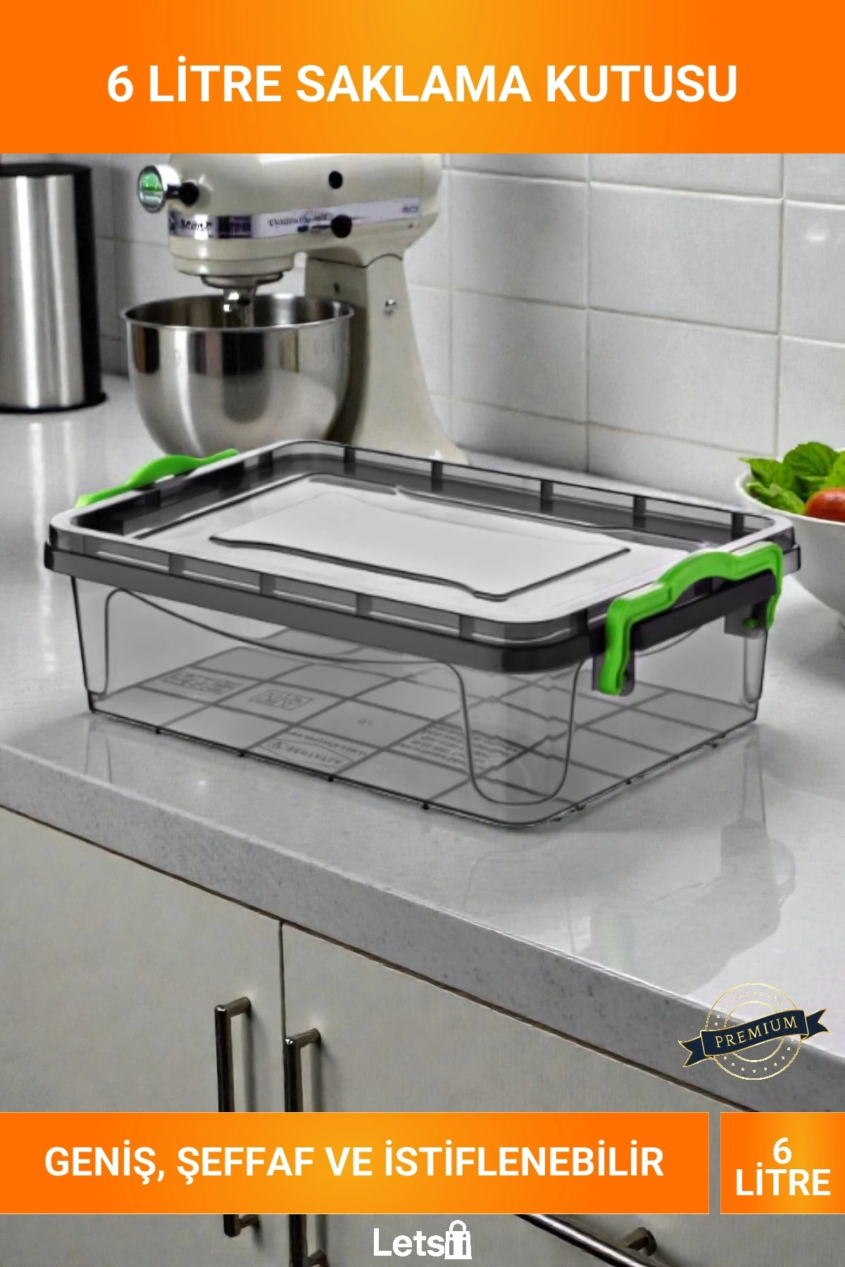 6 Litre İstiflenebilir Şeffaf Klipsli Kapaklı BPA Free Sığ Saklama Düzenleyici Kutu