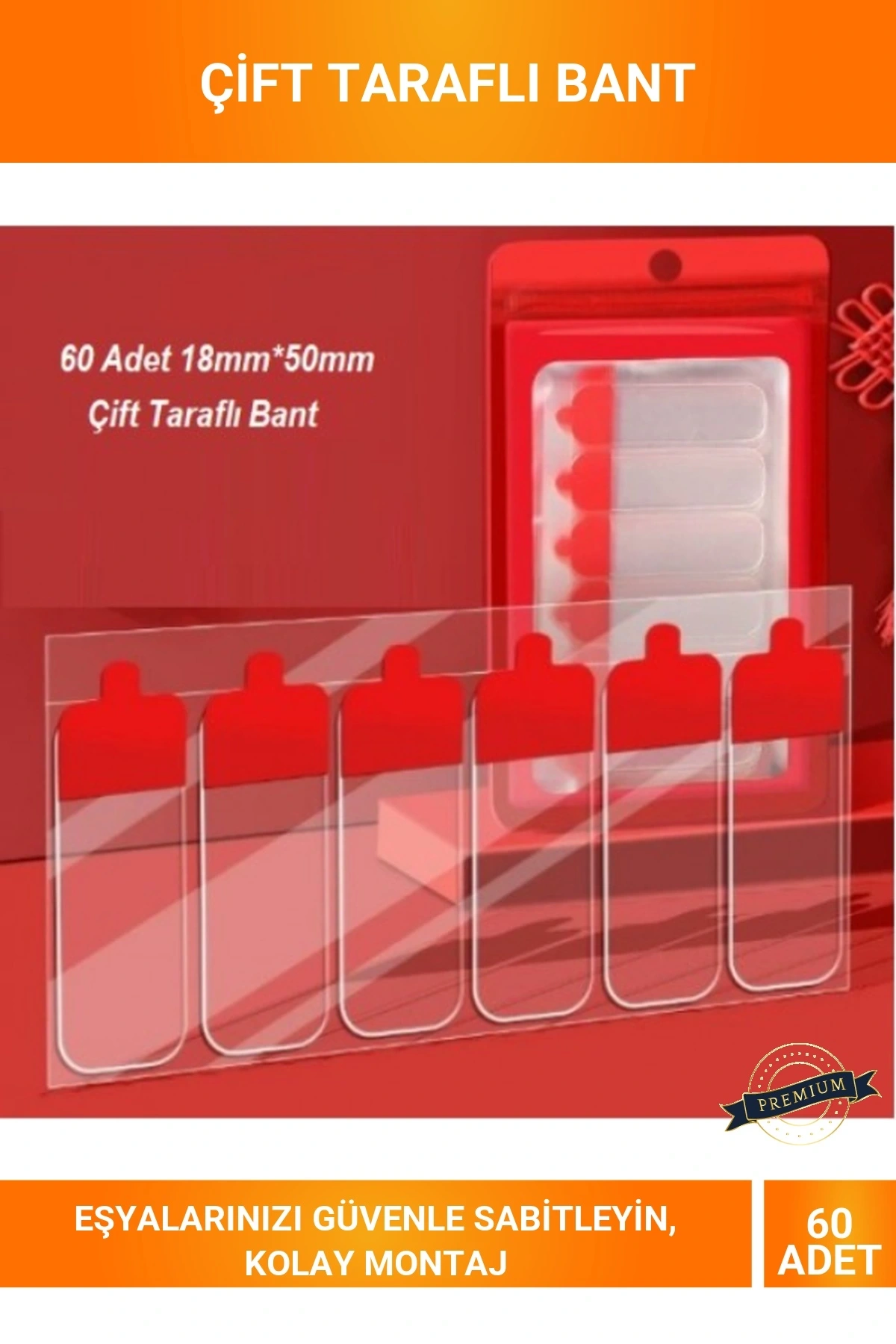 60 Adet Kolay Açılır Güçlü Çift Taraflı Nano Bant 18mm x 50mm