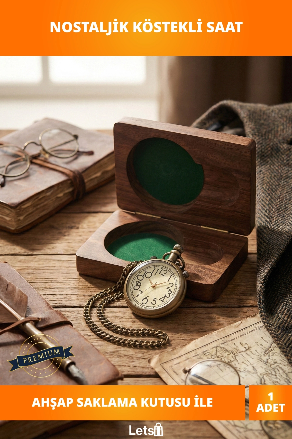 Ahşap Kutulu El İşçiliği Pirinç Köstekli Saat