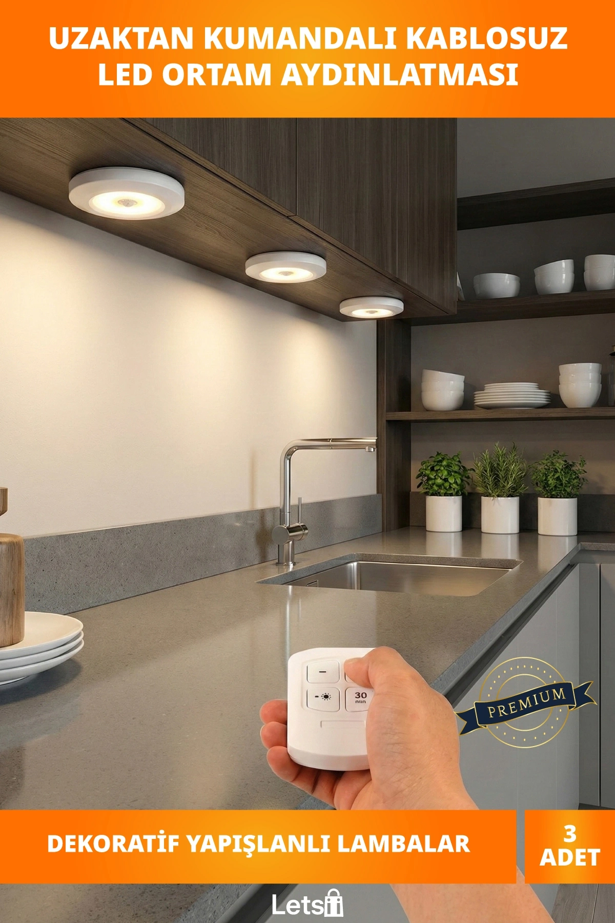 Uzaktan Kumandalı Yapışkanlı 3 Adet LED Spot Lamba