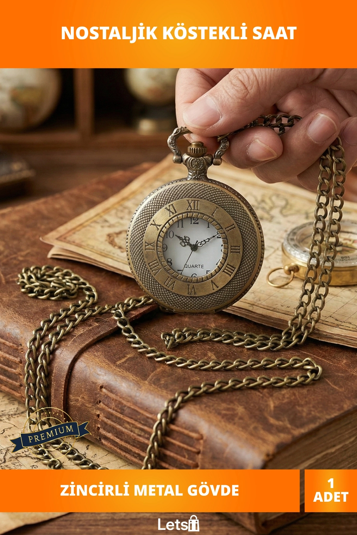 Nostaljik Zarif Köstekli Saat Metal Vintage Tasarım