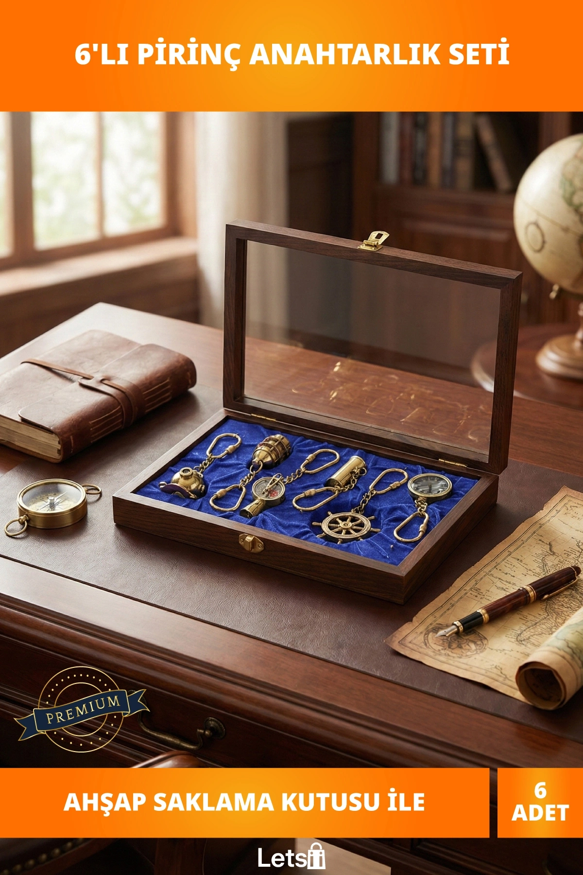 Ahşap Kutulu Pirinç 6lı Anahtarlık Seti Şık ve Dayanıklı