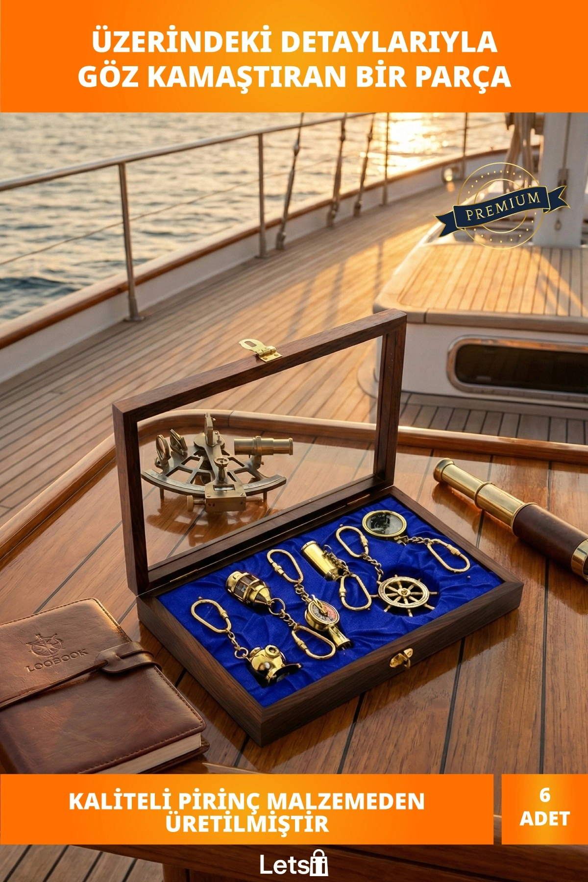 Ahşap Kutulu Pirinç 6lı Anahtarlık Seti Şık ve Dayanıklı