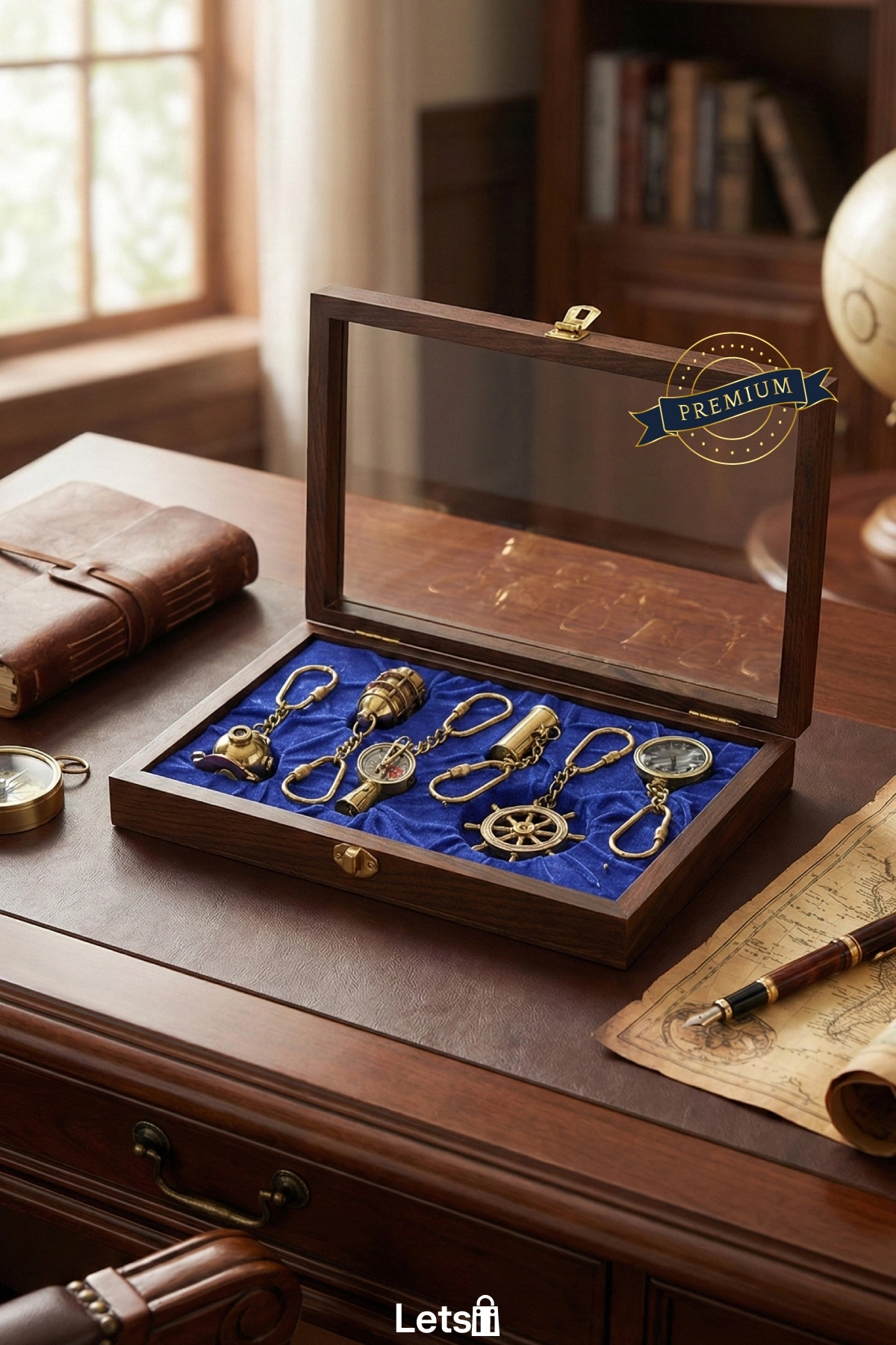 Ahşap Kutulu Pirinç 6lı Anahtarlık Seti Şık ve Dayanıklı