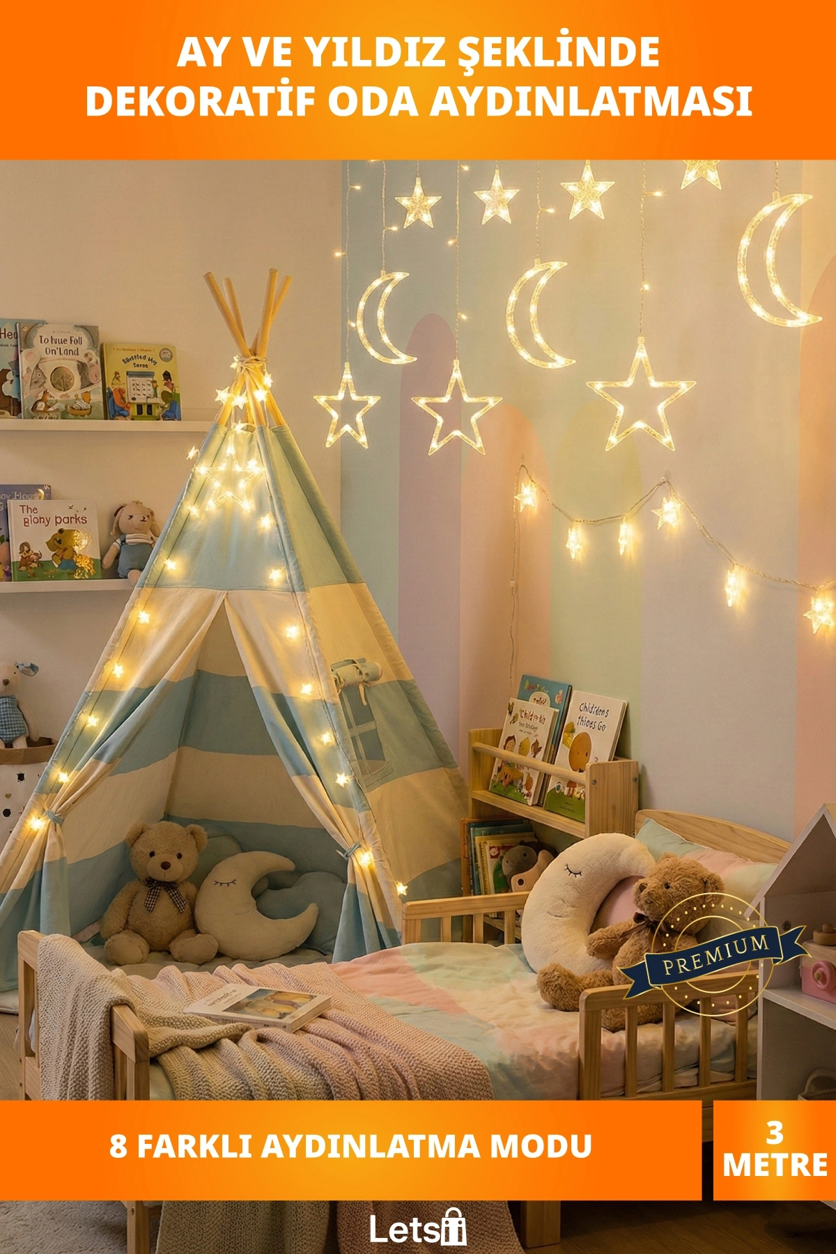 Ay Yıldız Perde LED Işık 3m Uzatma Kablosu