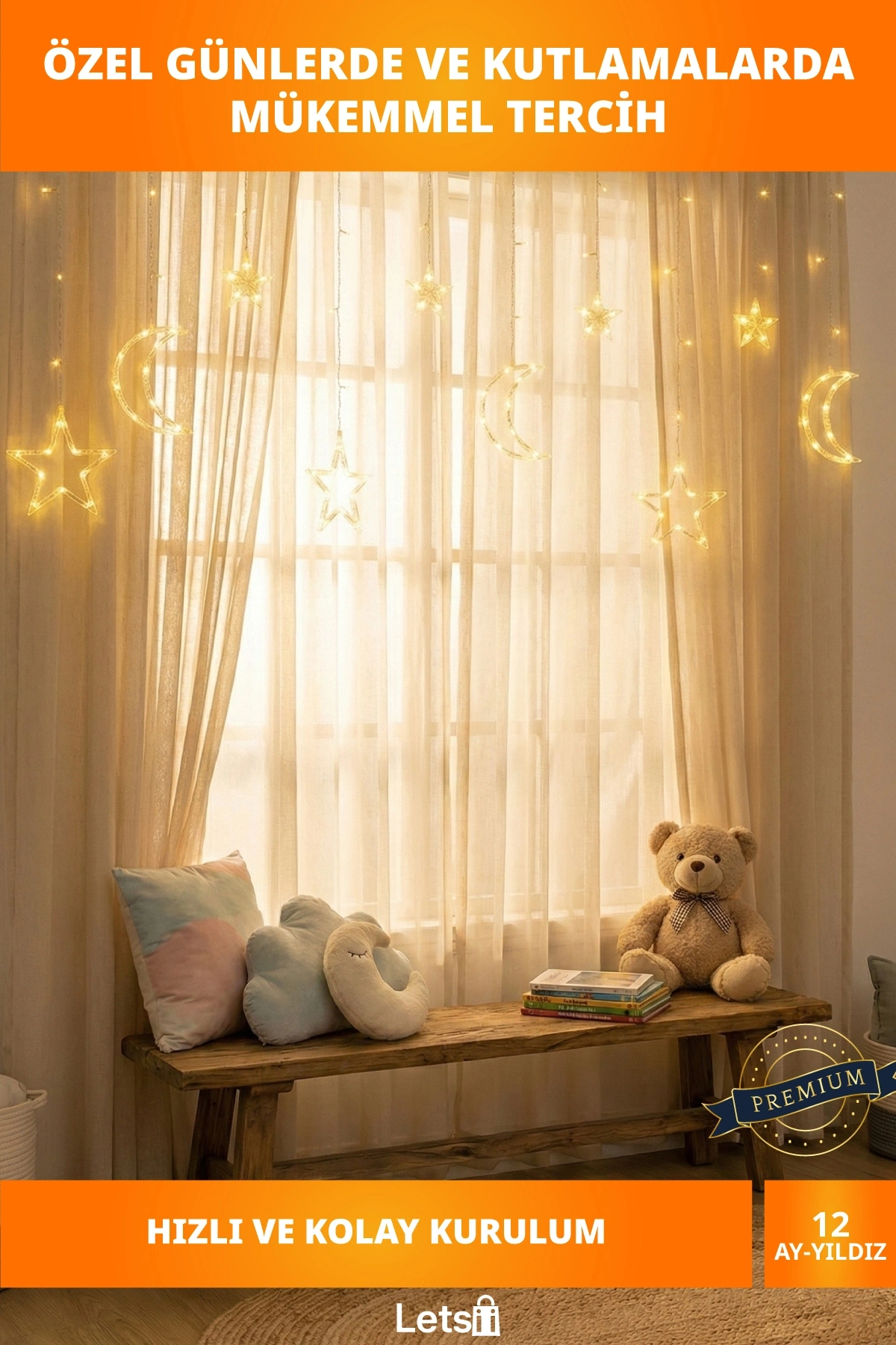 Ay Yıldız Perde LED Işık 3m Uzatma Kablosu