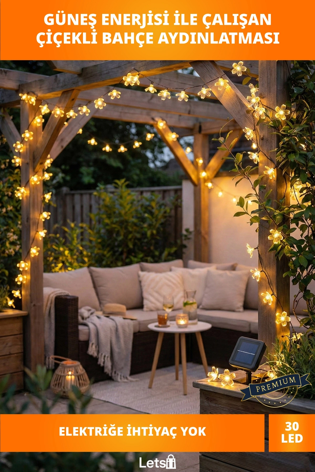 Güneş Enerjili 30 LED Çiçekli Bahçe Lambası