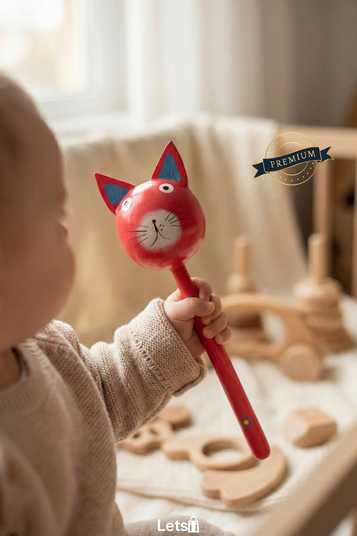 Ahşap El Yapımı Renkli Kedi Marakas Eğlenceli Müzik Aleti