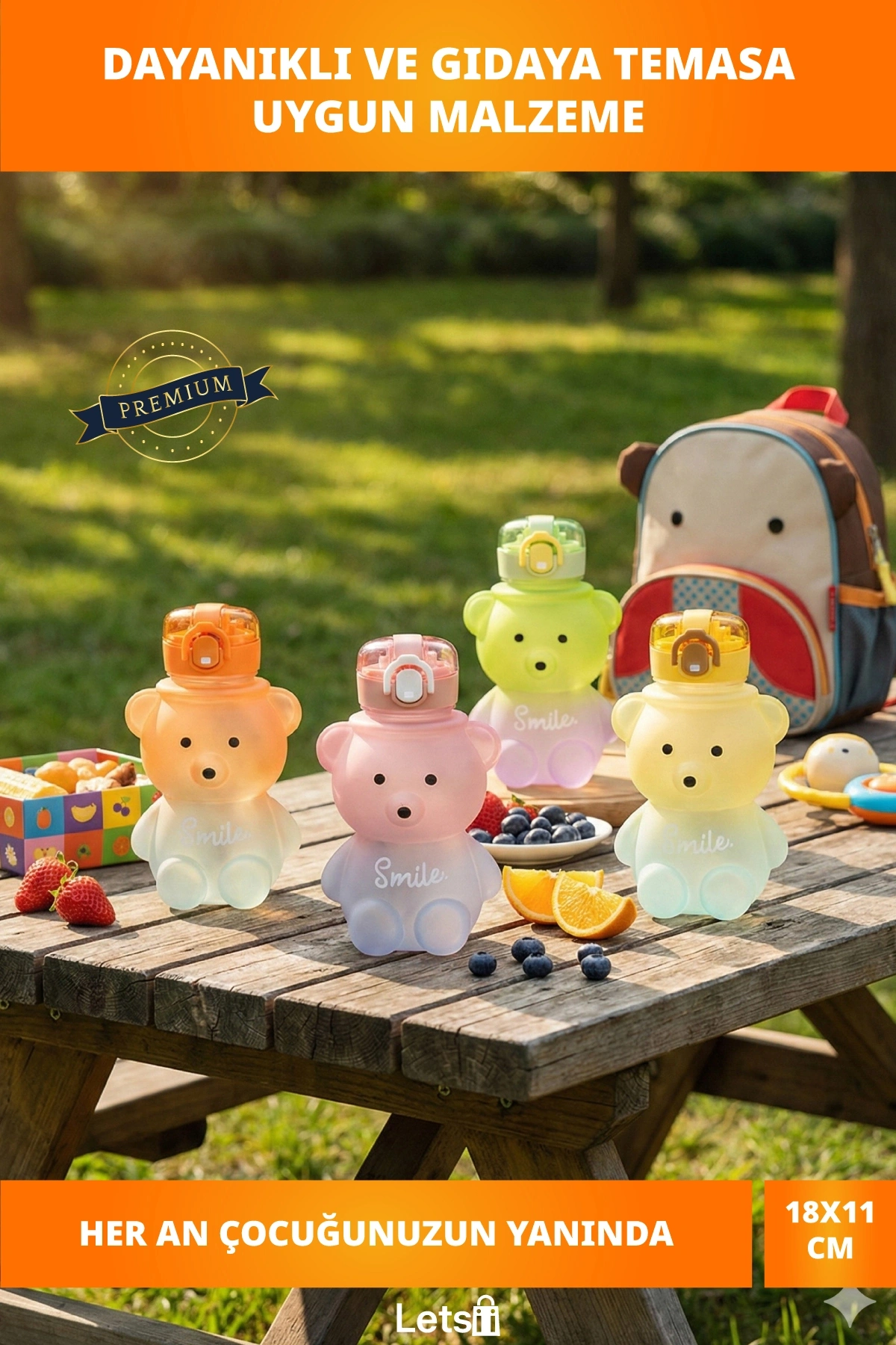 18x11 cm Ayıcıklı Pipetli Suluk Çocuklar İçin Eğlenceli ve Dayanıklı Su Kabı