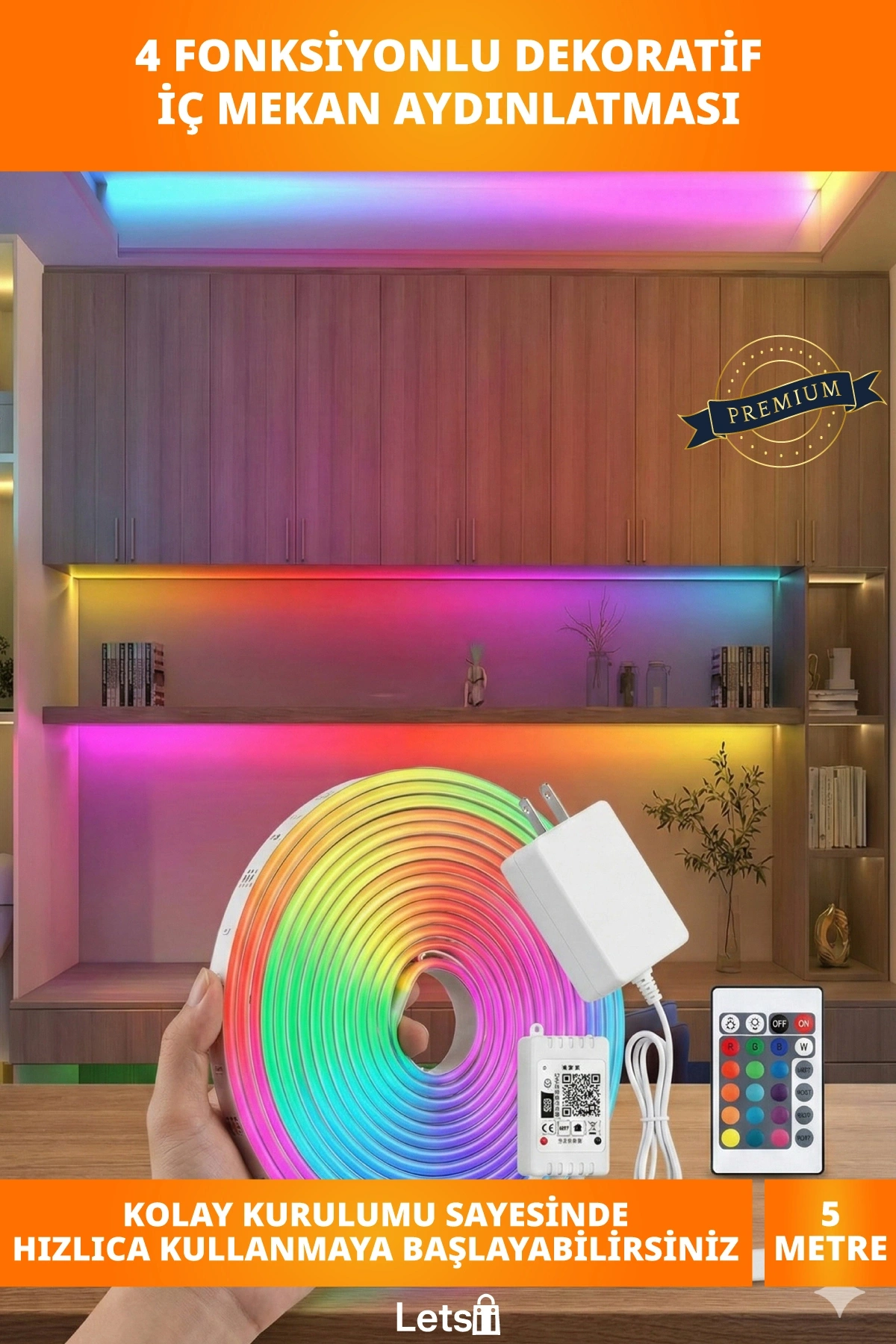 5M Esnek Şerit Neon LED 16 Renk 4 Fonksiyonlu Aydınlatma