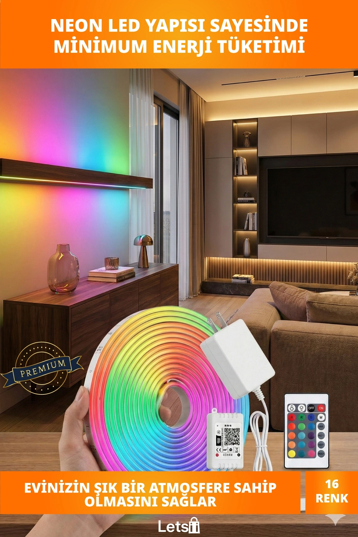 5M Esnek Şerit Neon LED 16 Renk 4 Fonksiyonlu Aydınlatma